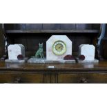 A French Art Deco marble clock garniture