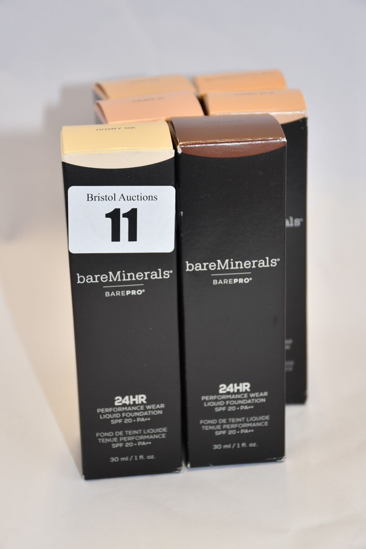 Six boxed as new BareMinerals BarePro 24HR performance wear liquid foundation in various shades.