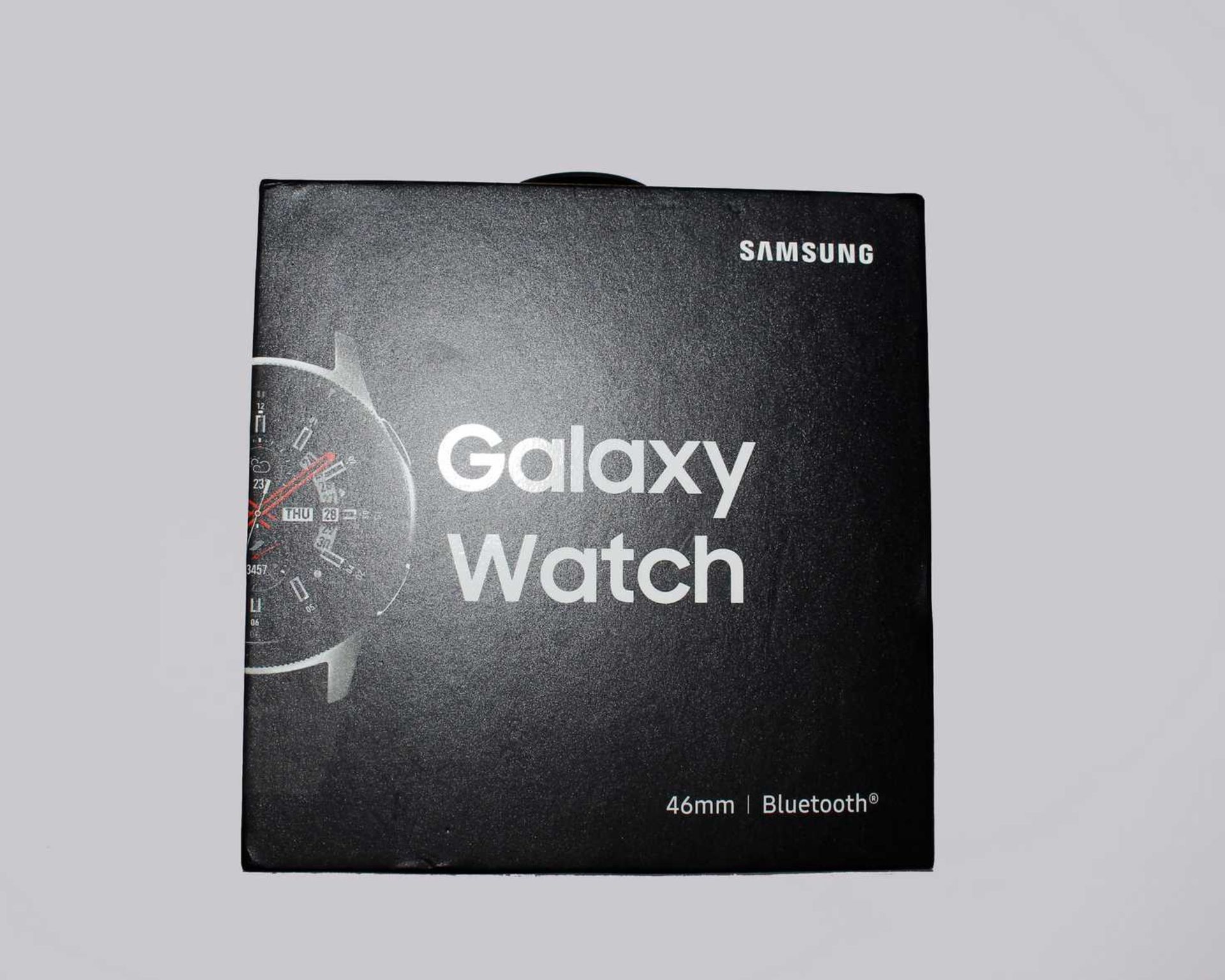 A pre-owned Samsung Galaxy Watch Bluetooth 46mm SM-R800 in Silver/Black (Box opened).