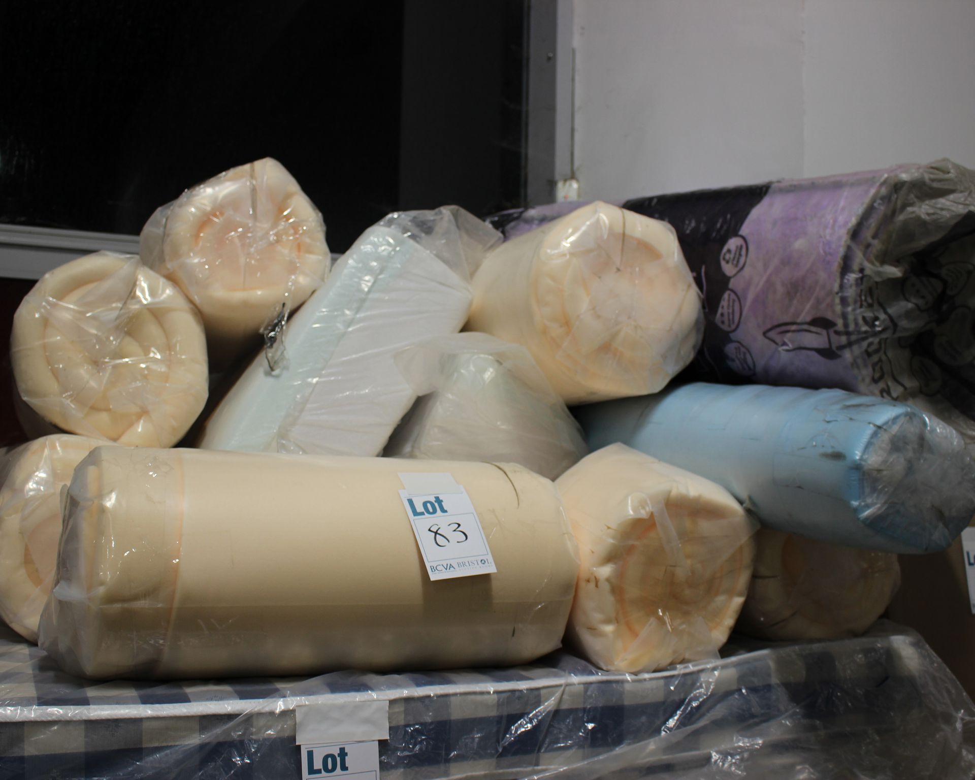 Selection of 8 rolls of mixed foam plus one single mattress