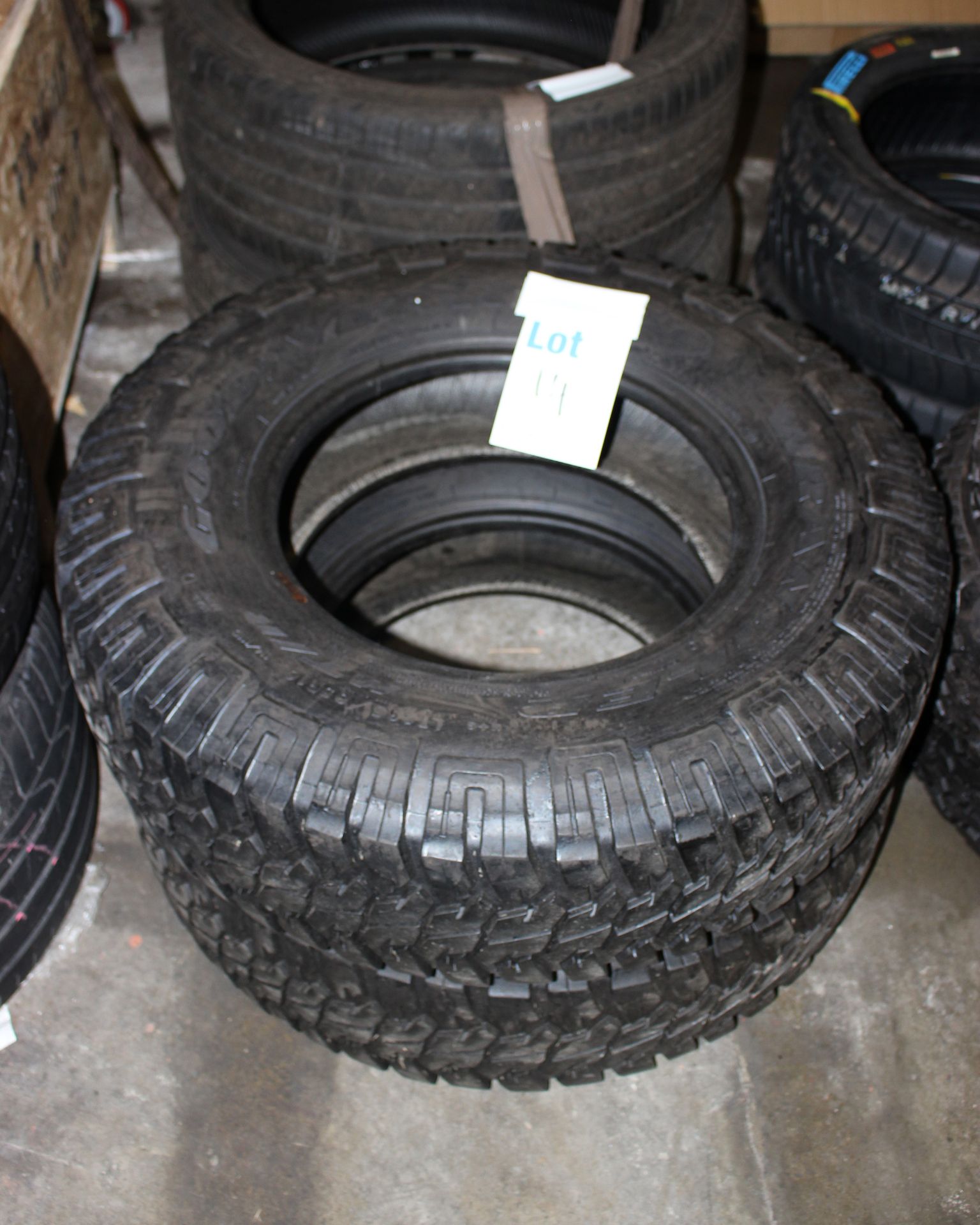 Two Goodyear MT/R tyres, size LT235/85/R16.