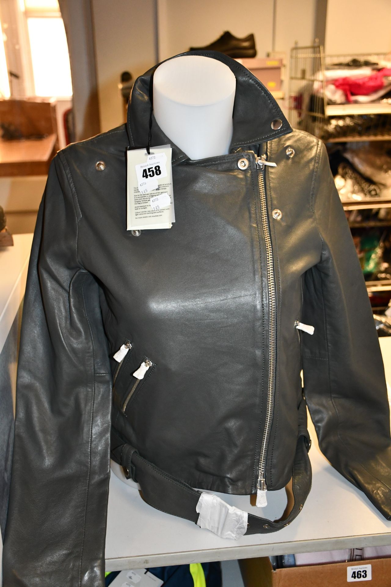 A women's as new Muubaa leather bikers jacket M0941R (Size 14 - RRP £148).