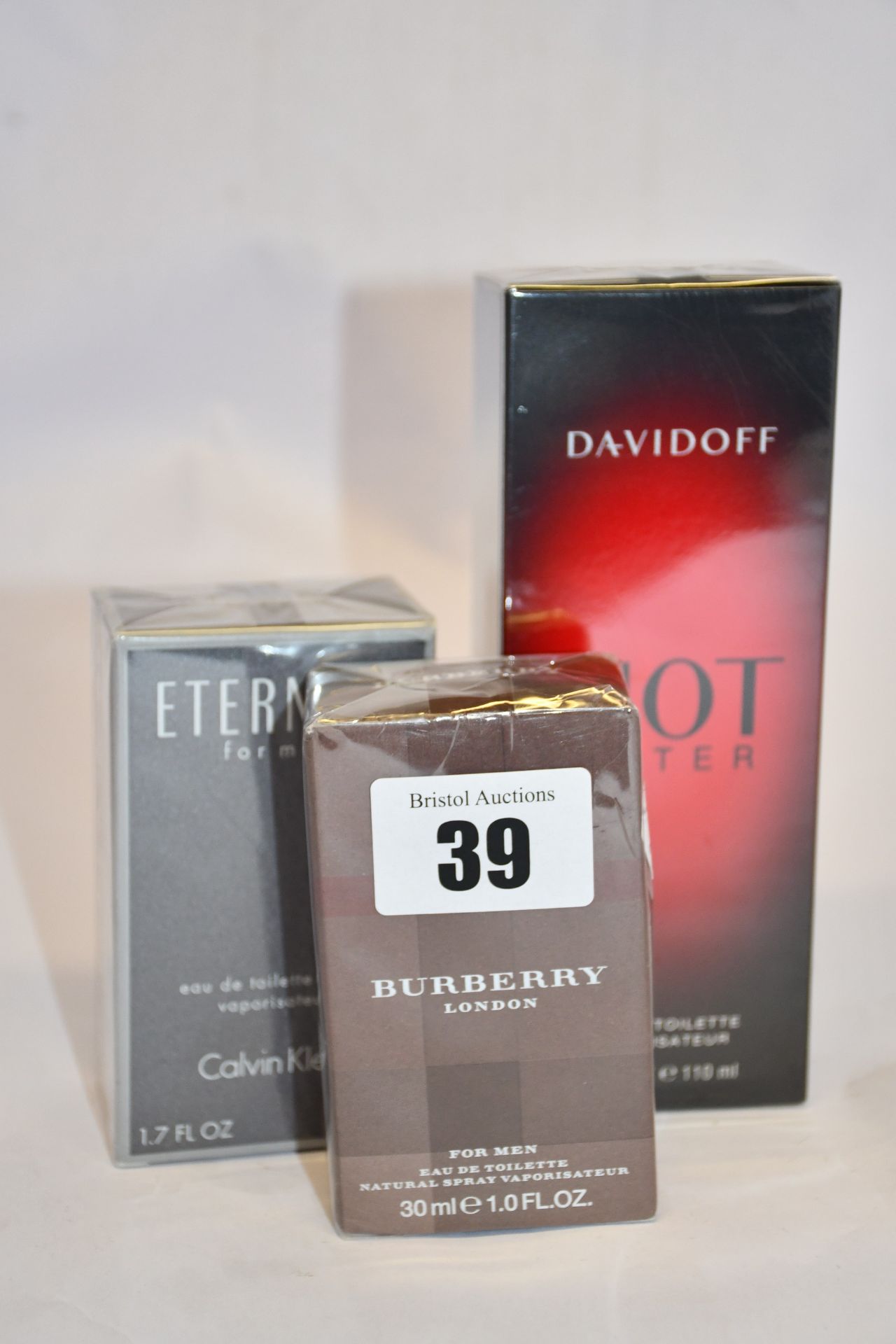 Three Calvin Klein Eternity for men eau de toilette (50ml), one Burberry London for men eau de