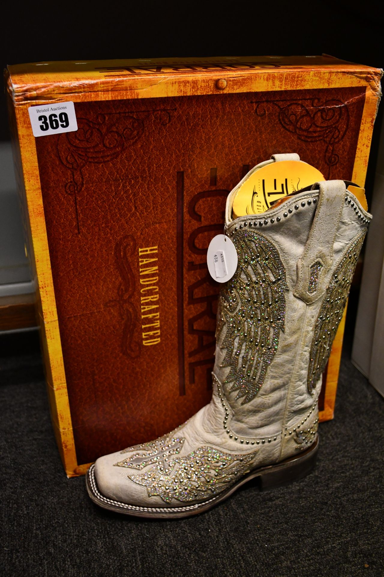 A pair of women's as new Corral White Cross & Wings boots (US 7.5 - RRP $192).