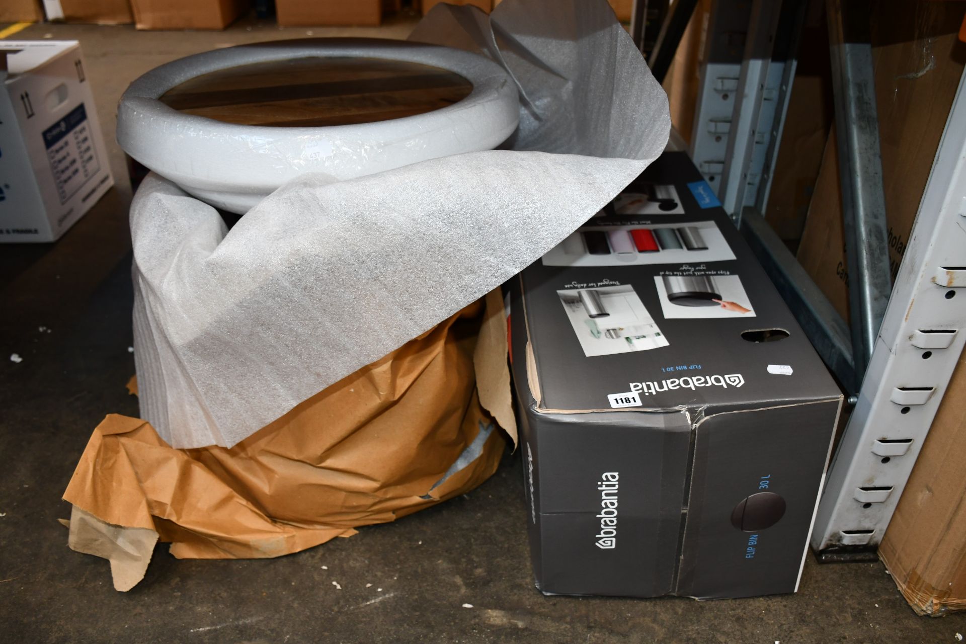 One pair of as new coffee/bedside tables and one boxed as new Brabantia Flip Bin (30ltr).