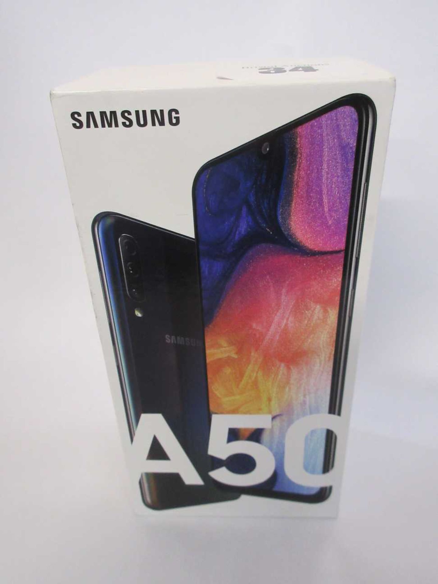 A boxed as new Samsung Galaxy A50 SM-A505FN/DS 128GB in Black (IMEI: 351779116550561) (Box opened).