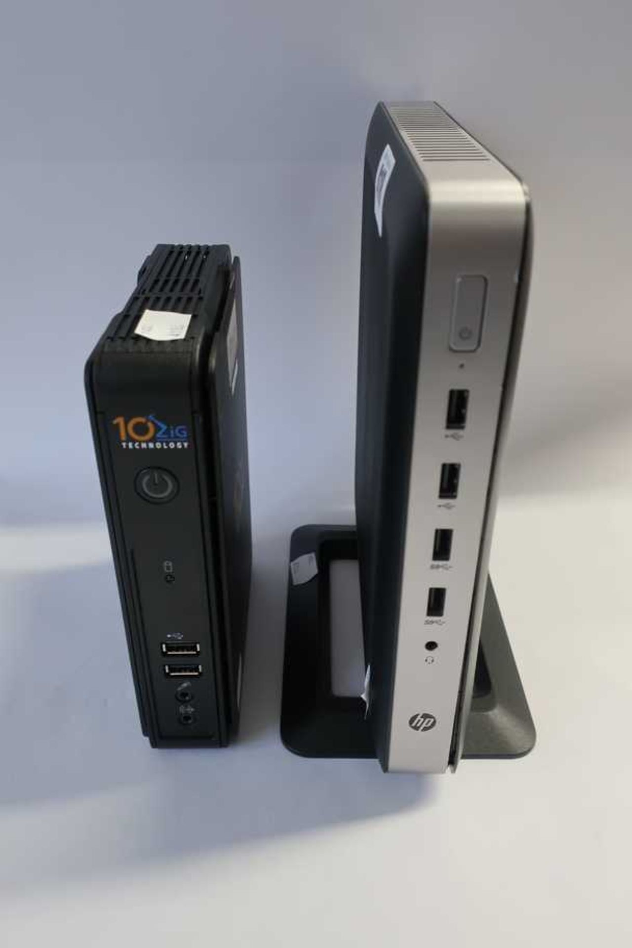 A pre-owned HP t630 Thin Client with power adaptor (Serial: 8CN83506V4) and a 10ZiG 5872q Thin