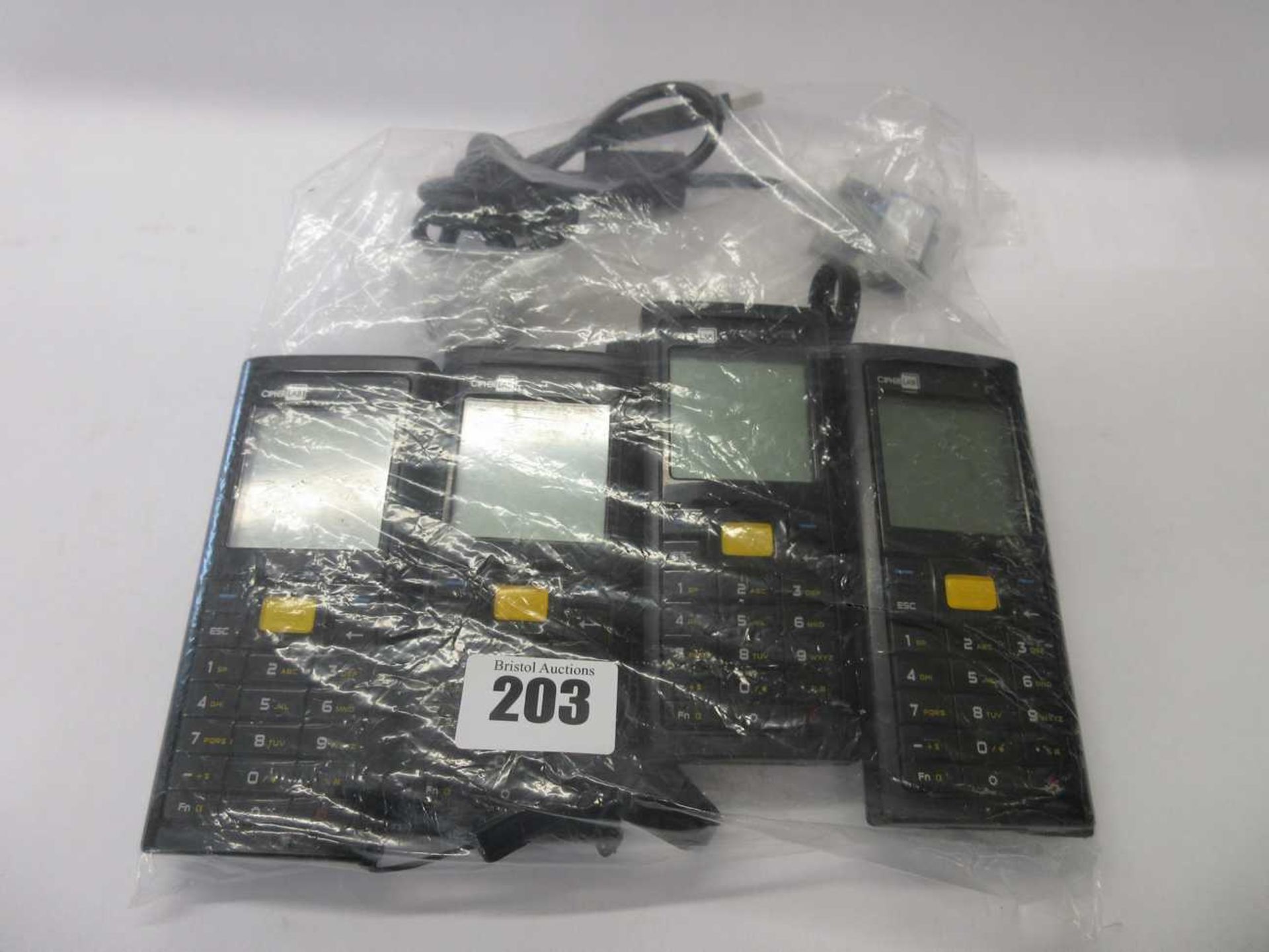 Four pre-owned CipherLab 8230 L-4M-24K Enterprise Mobile Computer/Barcode Scanners with USB charging