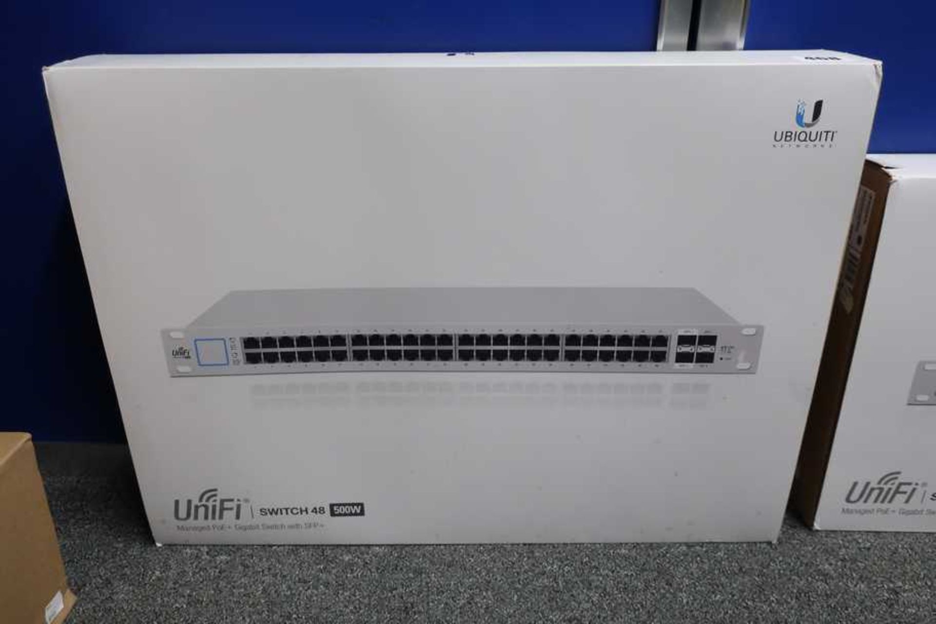 A boxed as new Ubiquiti UniFi 48 Port Managed PoE+ Gigabit Switch with SFP+ (Model: US-48-500W).?