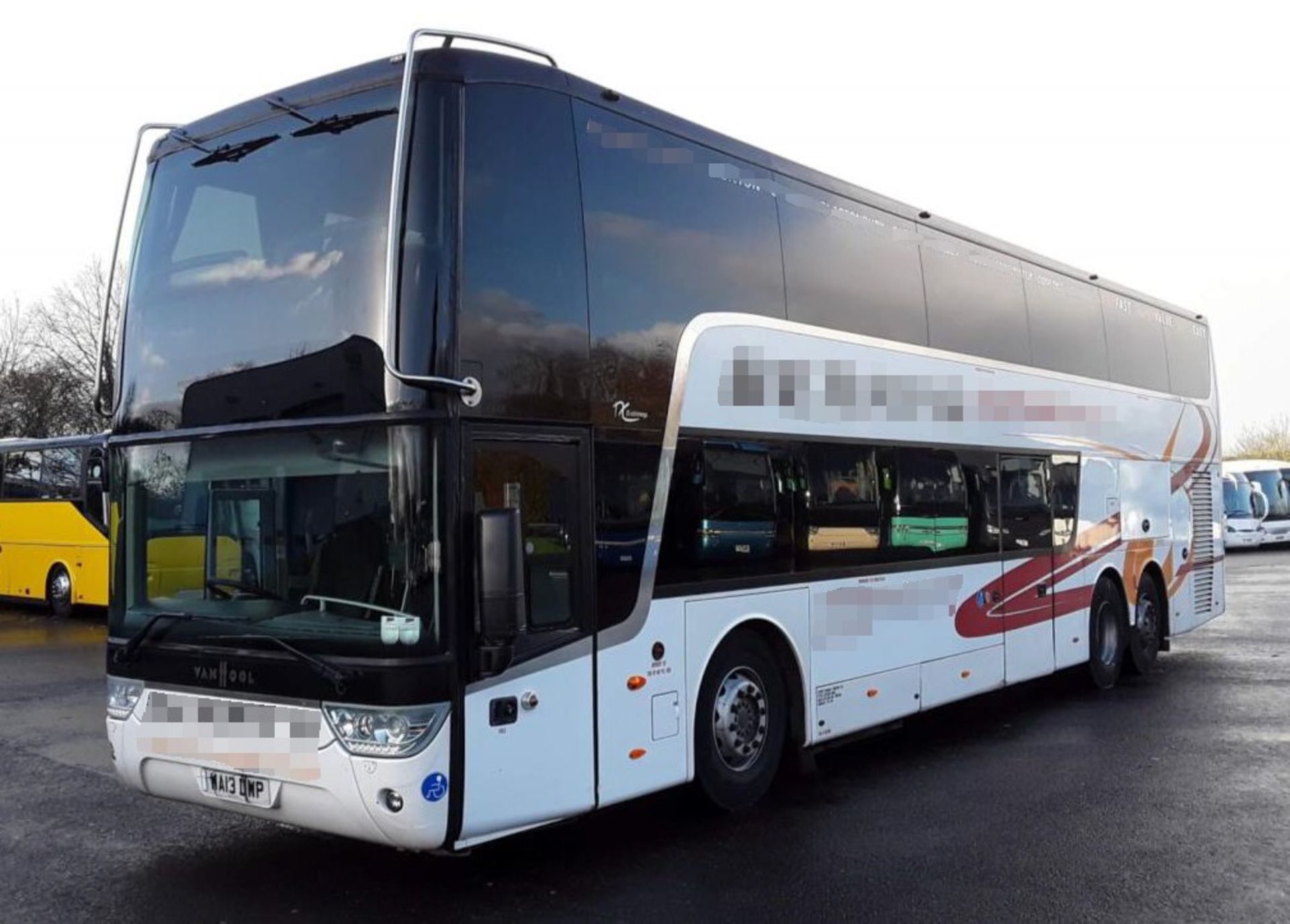 Vanhool Astromega, Registration WA13 DWP. First registered 01-04-2013, Length: 13m, Seats: 73,