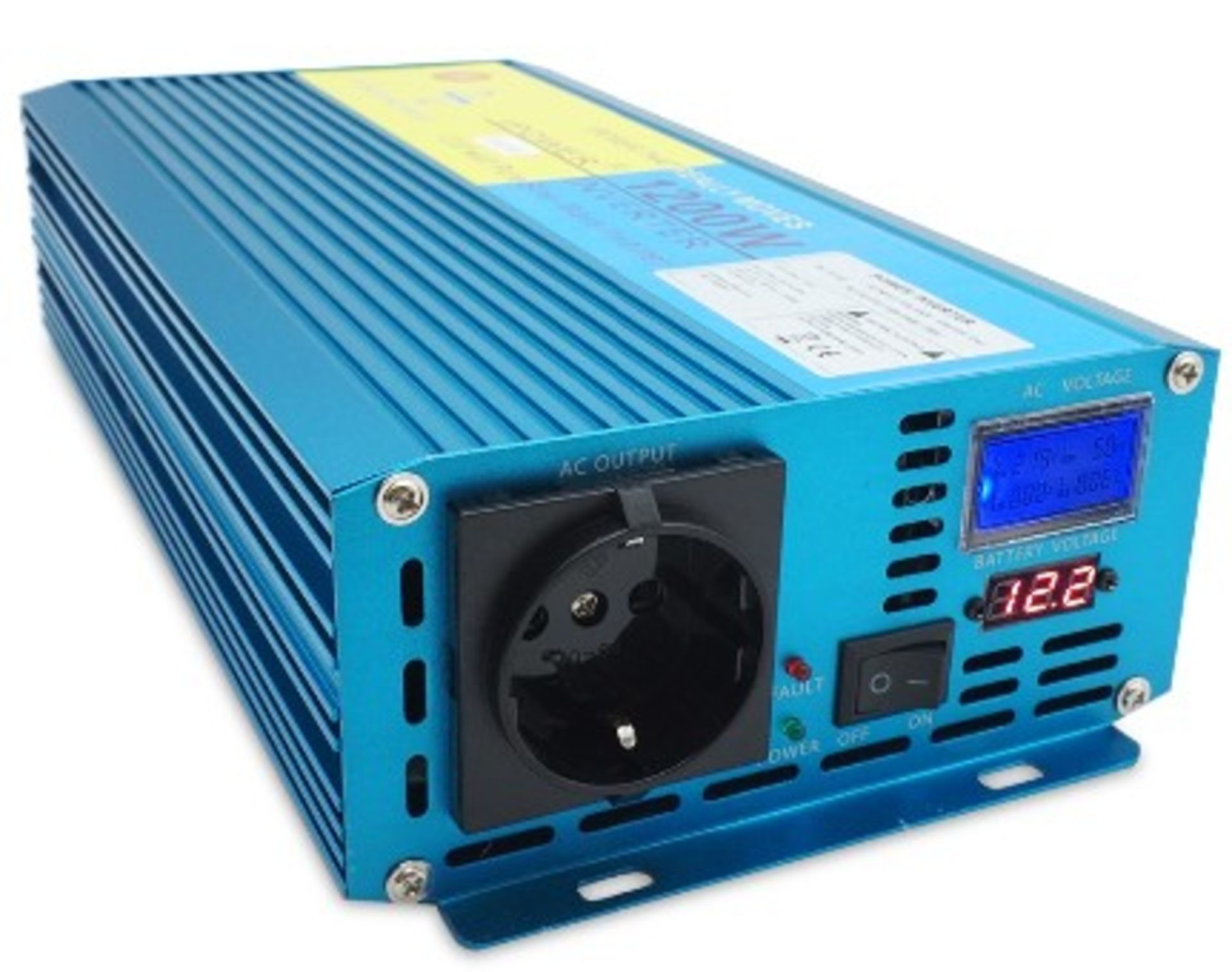 A boxed as new Luyuanipower DX-GAC1200W Power Inverter. 12V DC to 230V AC convertor with LCD