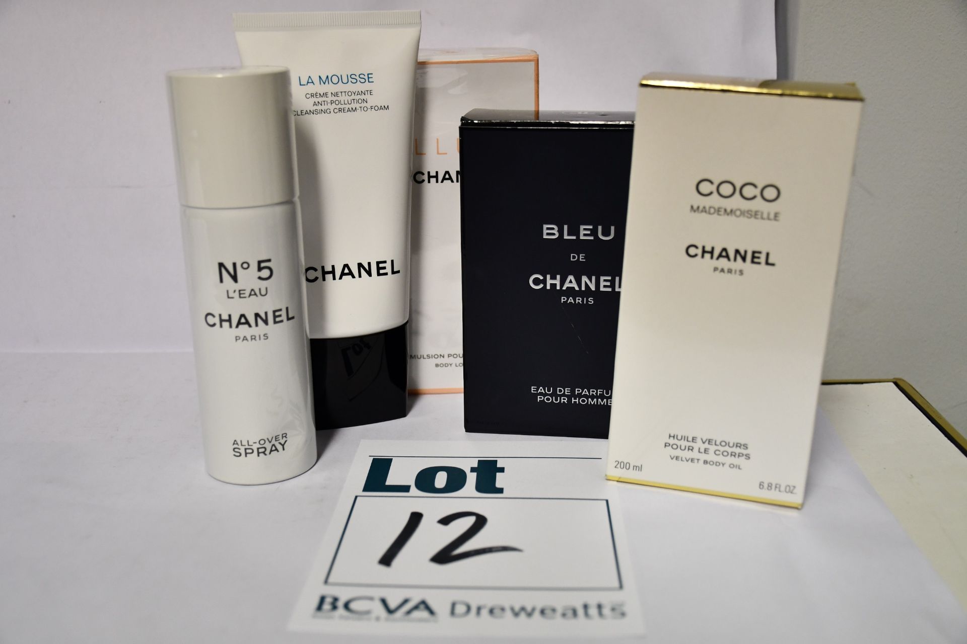 Five Chanel products; Bleu De Chanel eau de parfum (150ml), Coco Mademoiselle velvet body oil (