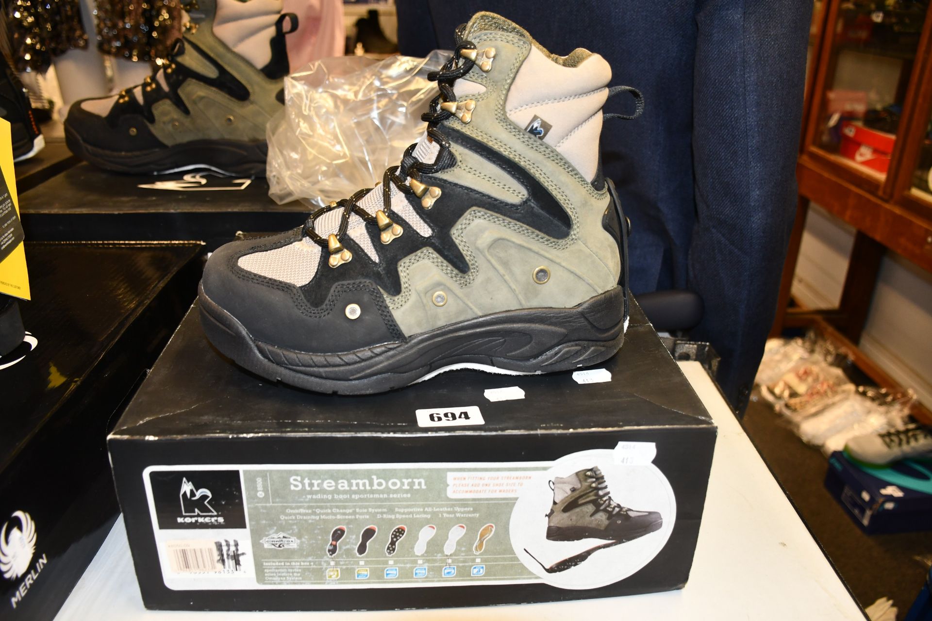 A pair of as new Korkers Streamborn wading boots sportsman series (UK 13).