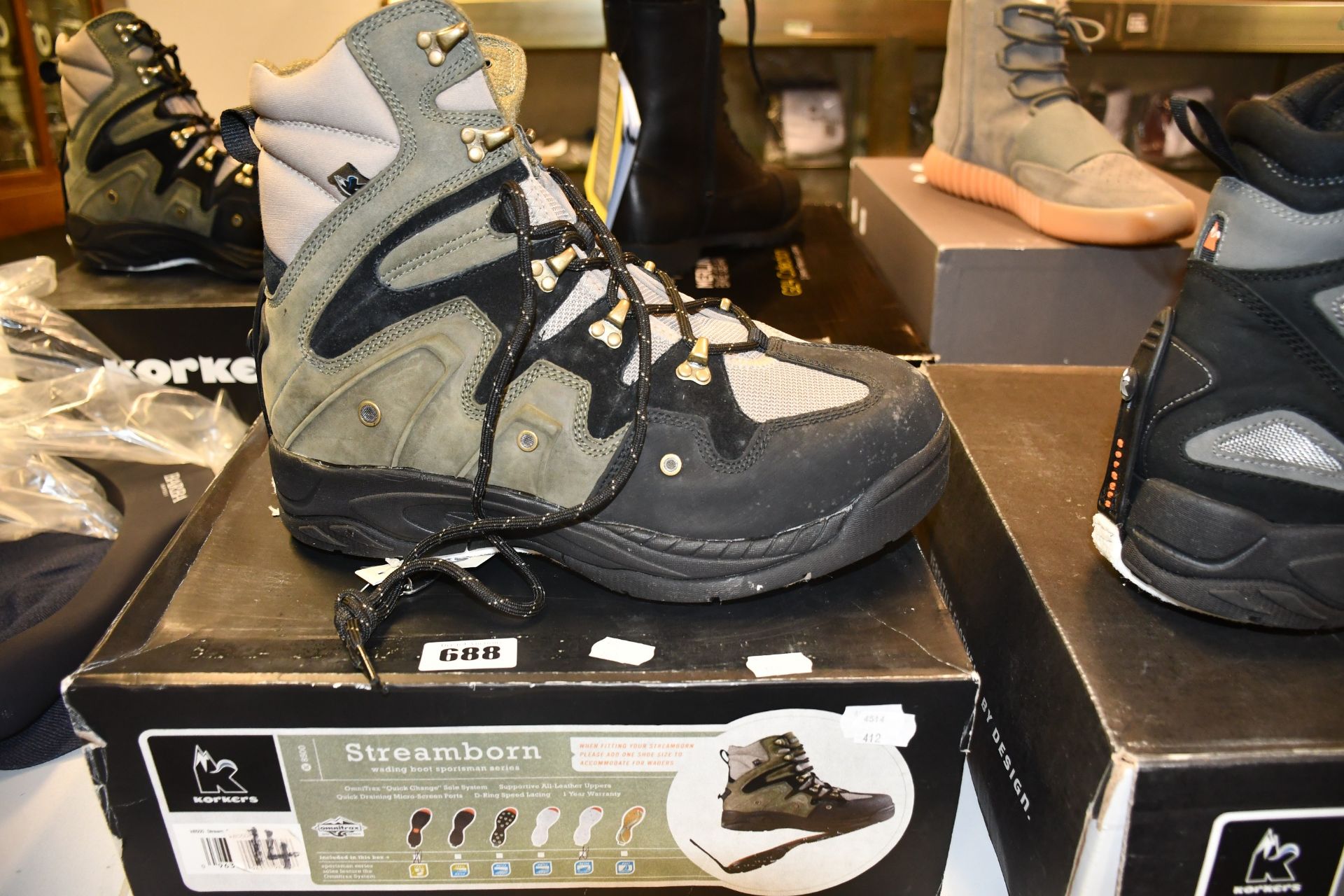 A pair of as new Korkers Streamborn wading boots sportsman series (UK 13).