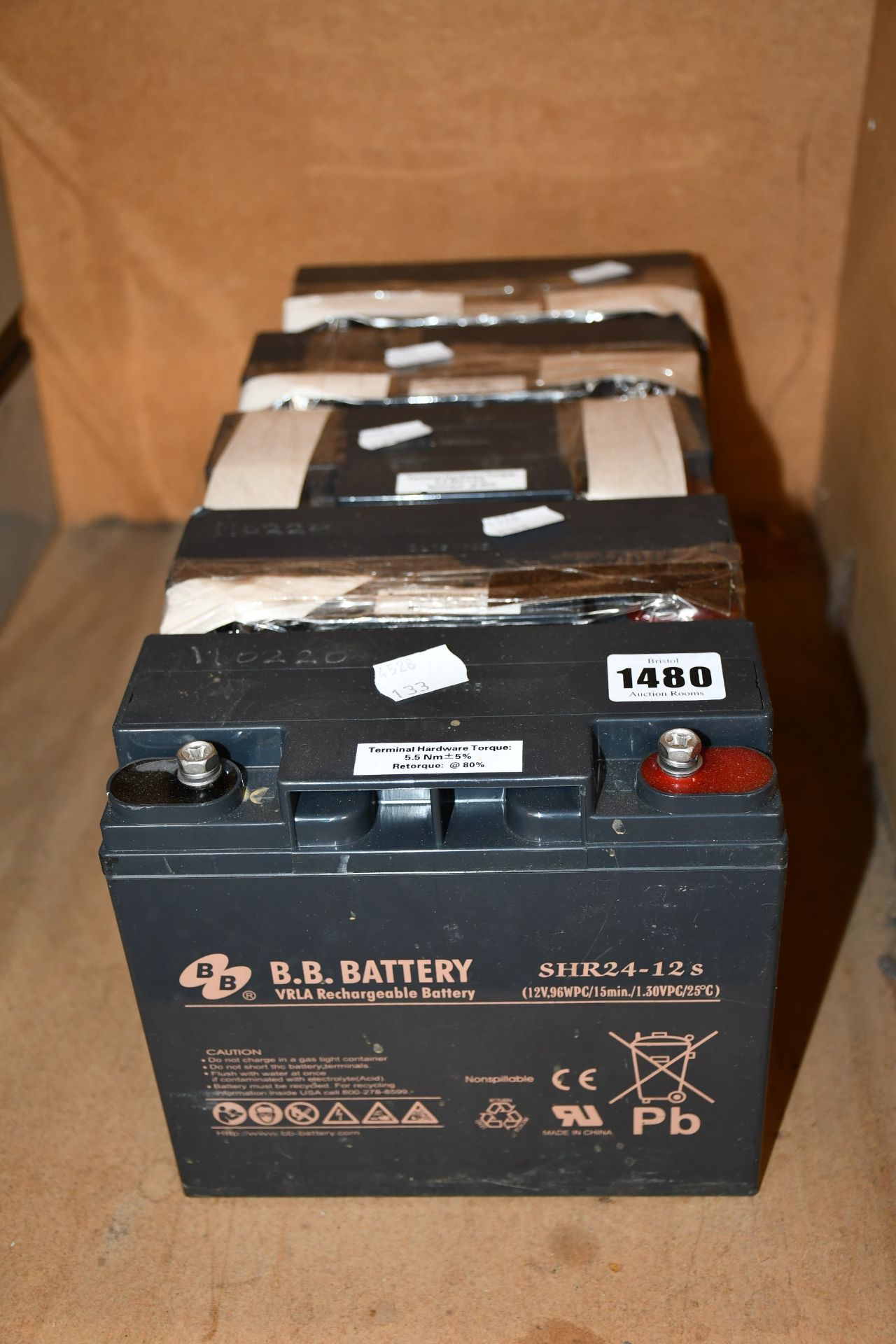 Five SHR24-12s VRLA rechargeable batteries.