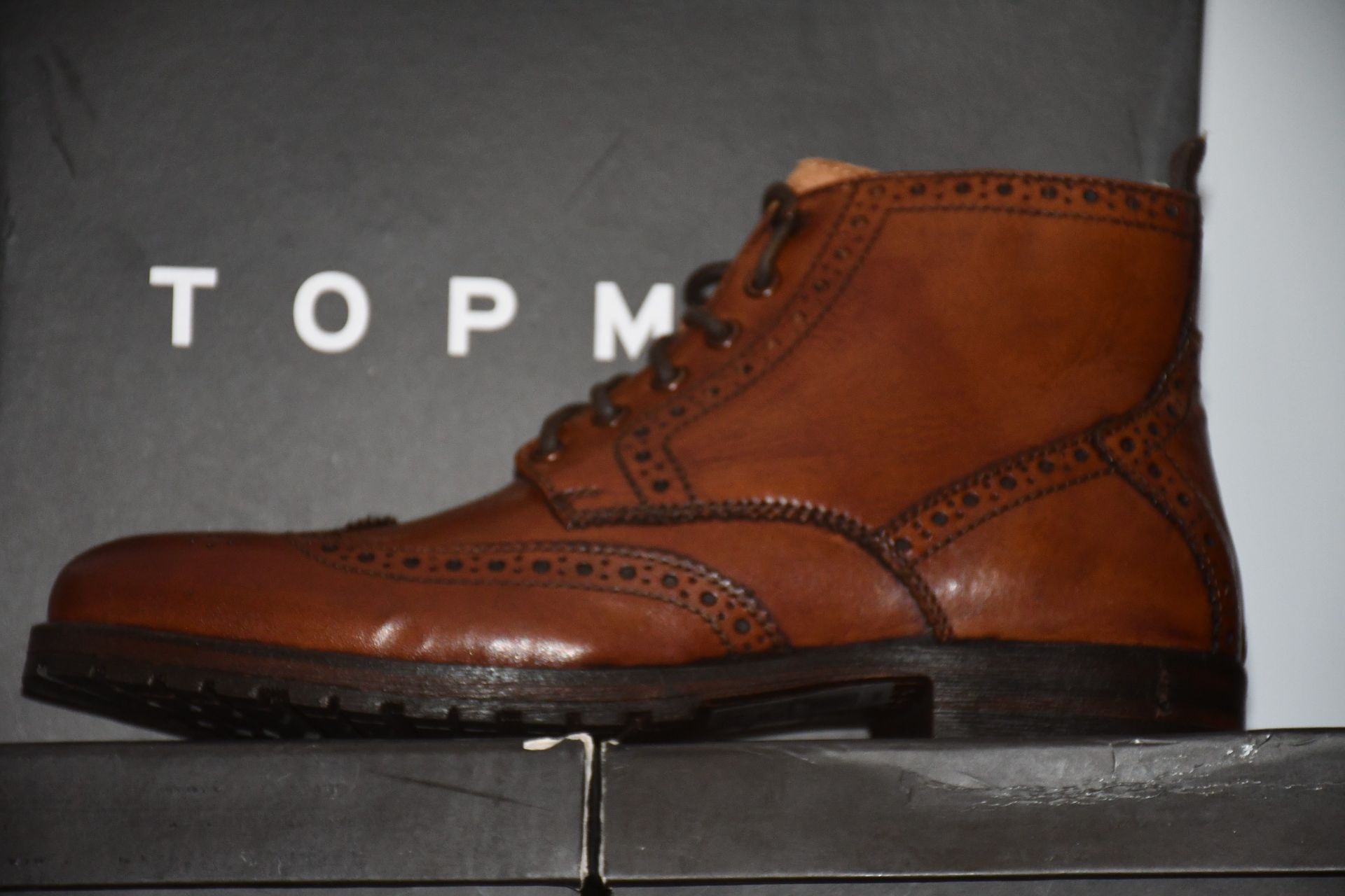 Three pairs of men's boxed as new Topman Jackson brogue boots in tan (UK 7, 8 and 9).