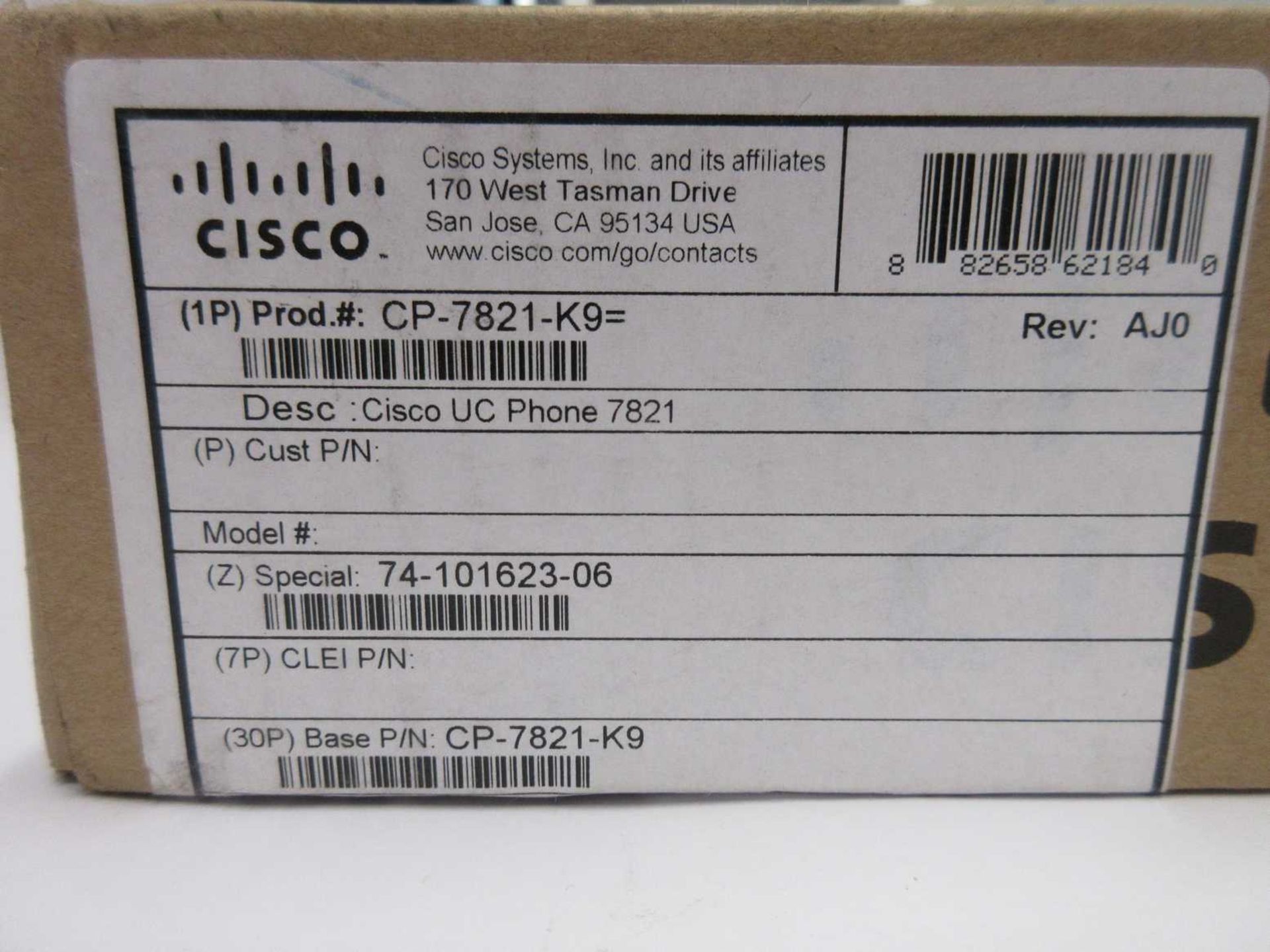 A boxed as new Cisco CP-7821-K9 IP Phone in Black (Box opened).