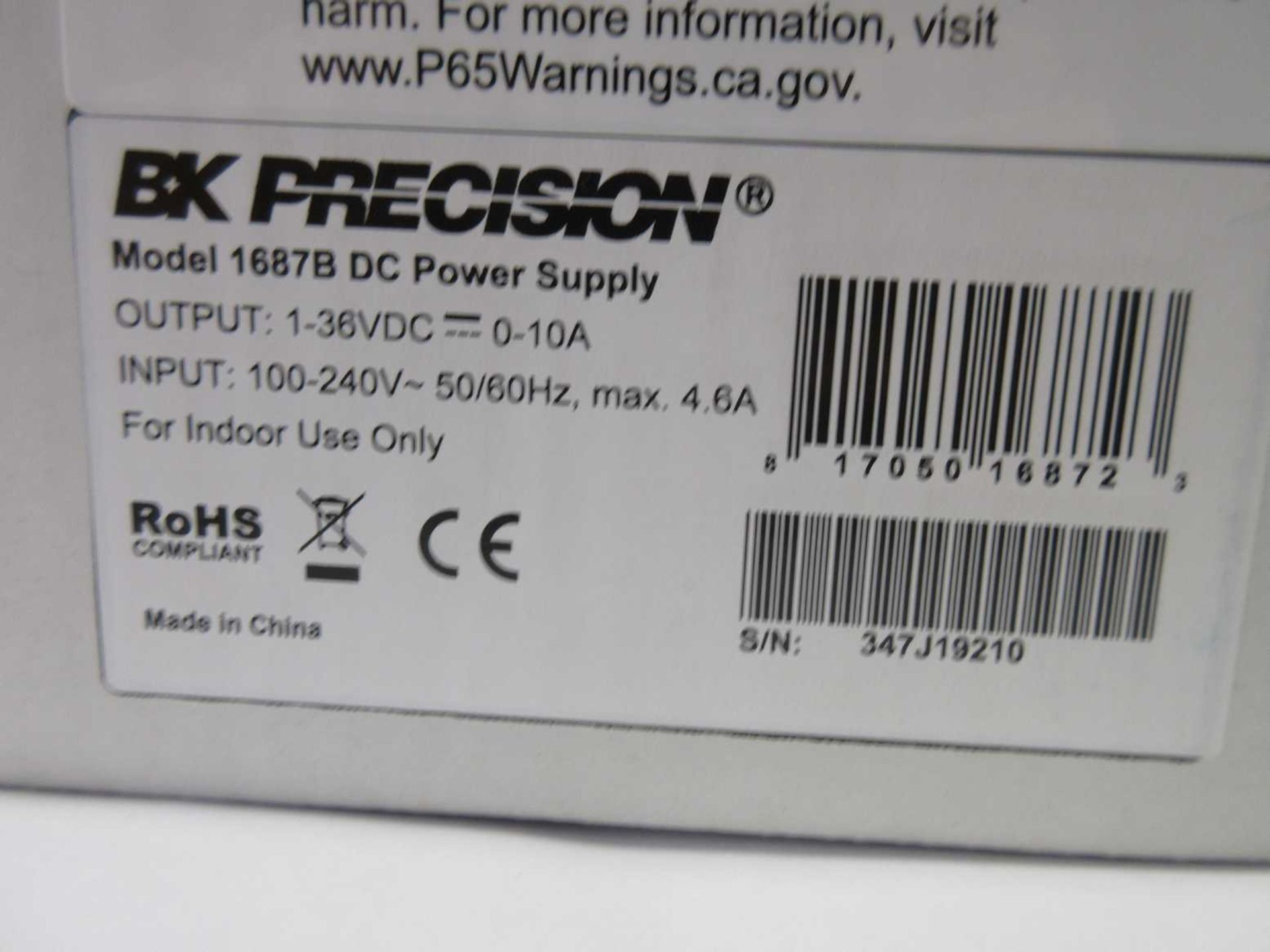 A boxed as new B&K Precision 1687B Switching Bench DC Power Supply (1-36V, 10A).