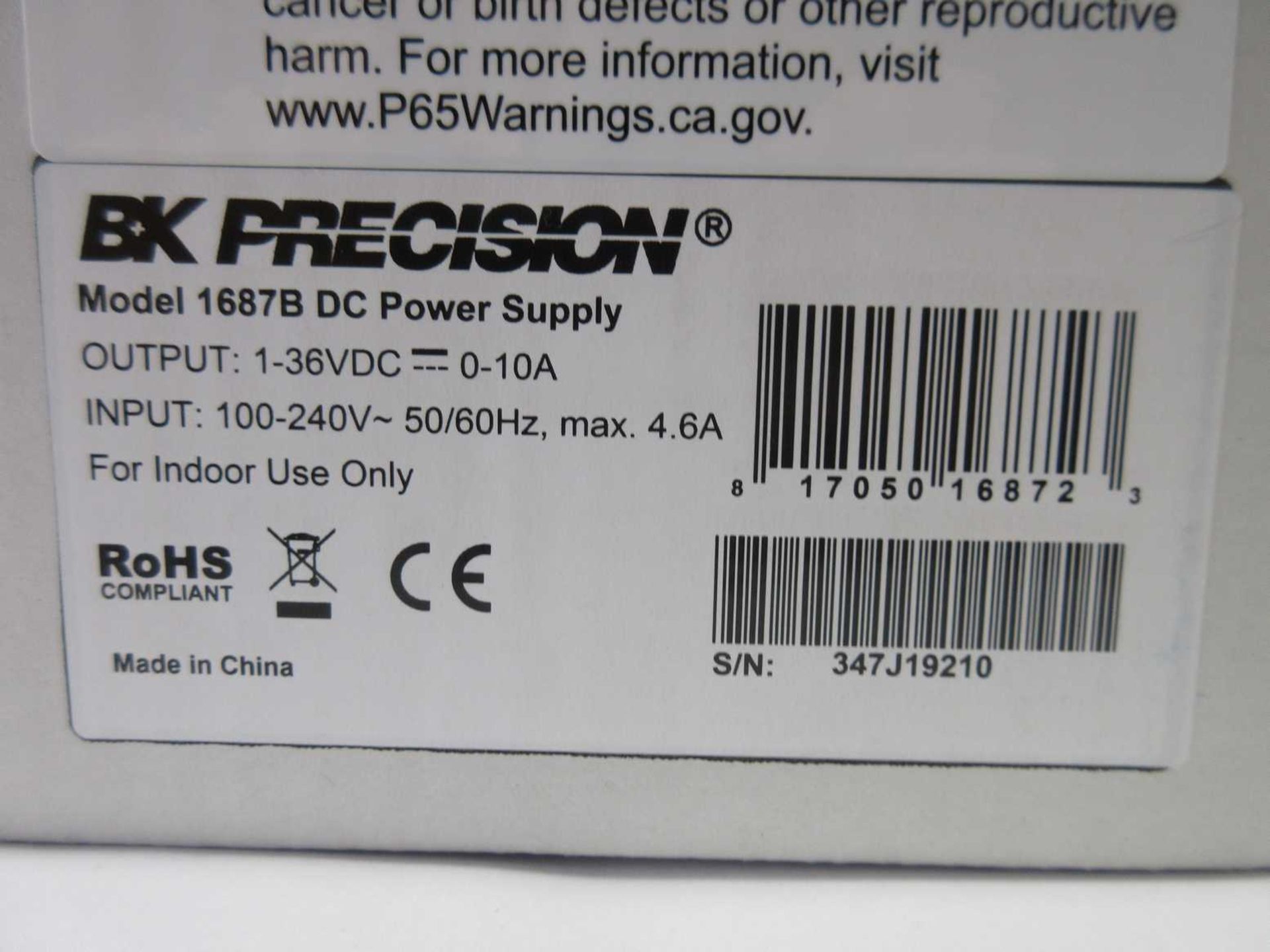 A boxed as new B&K Precision 1687B Switching Bench DC Power Supply (1-36V, 10A).