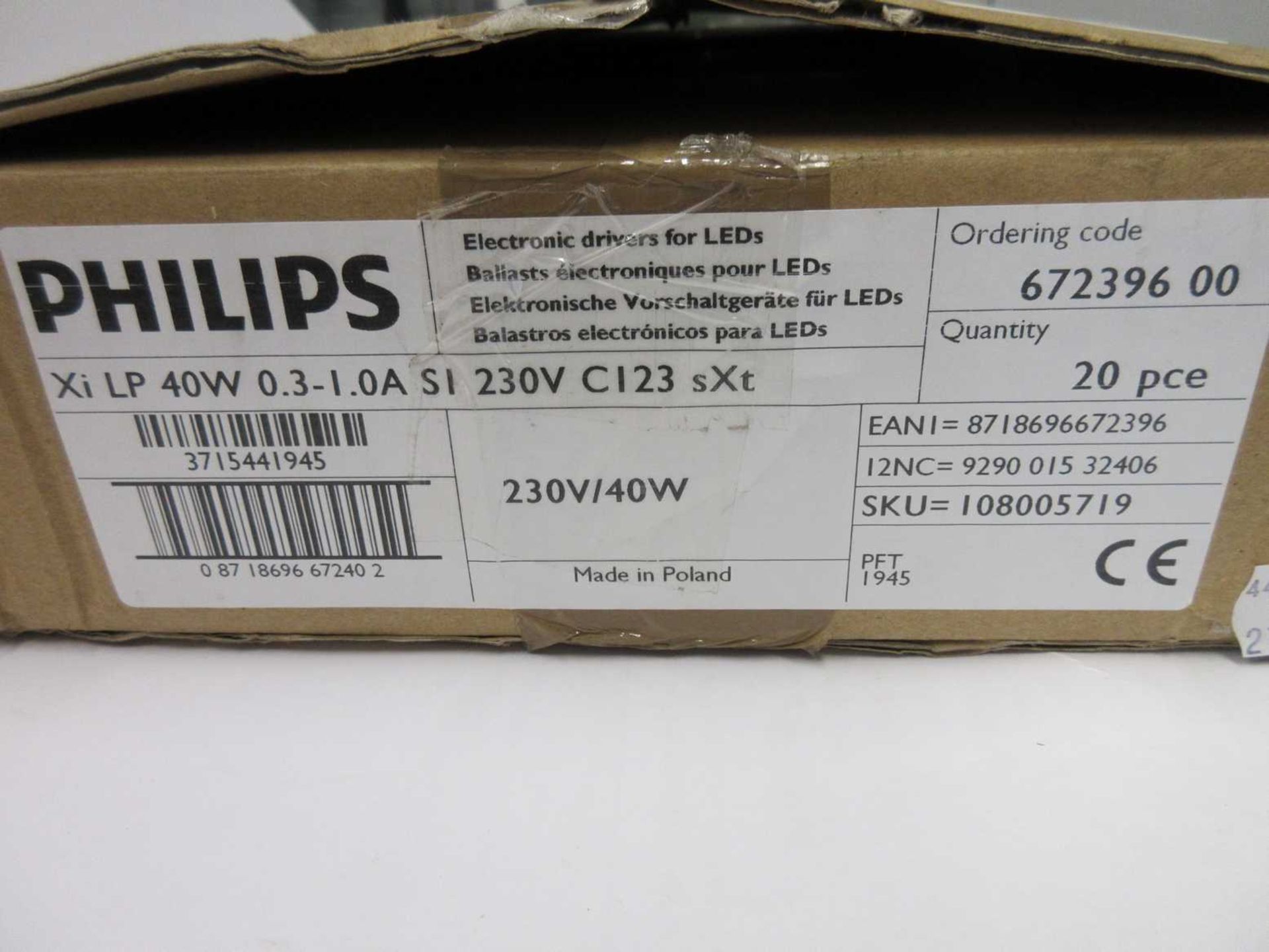 Twenty as new Philips Xitanium 40W 0.3-1.0A S1 230V C123 LED Drivers (Cosmetic damage to box).