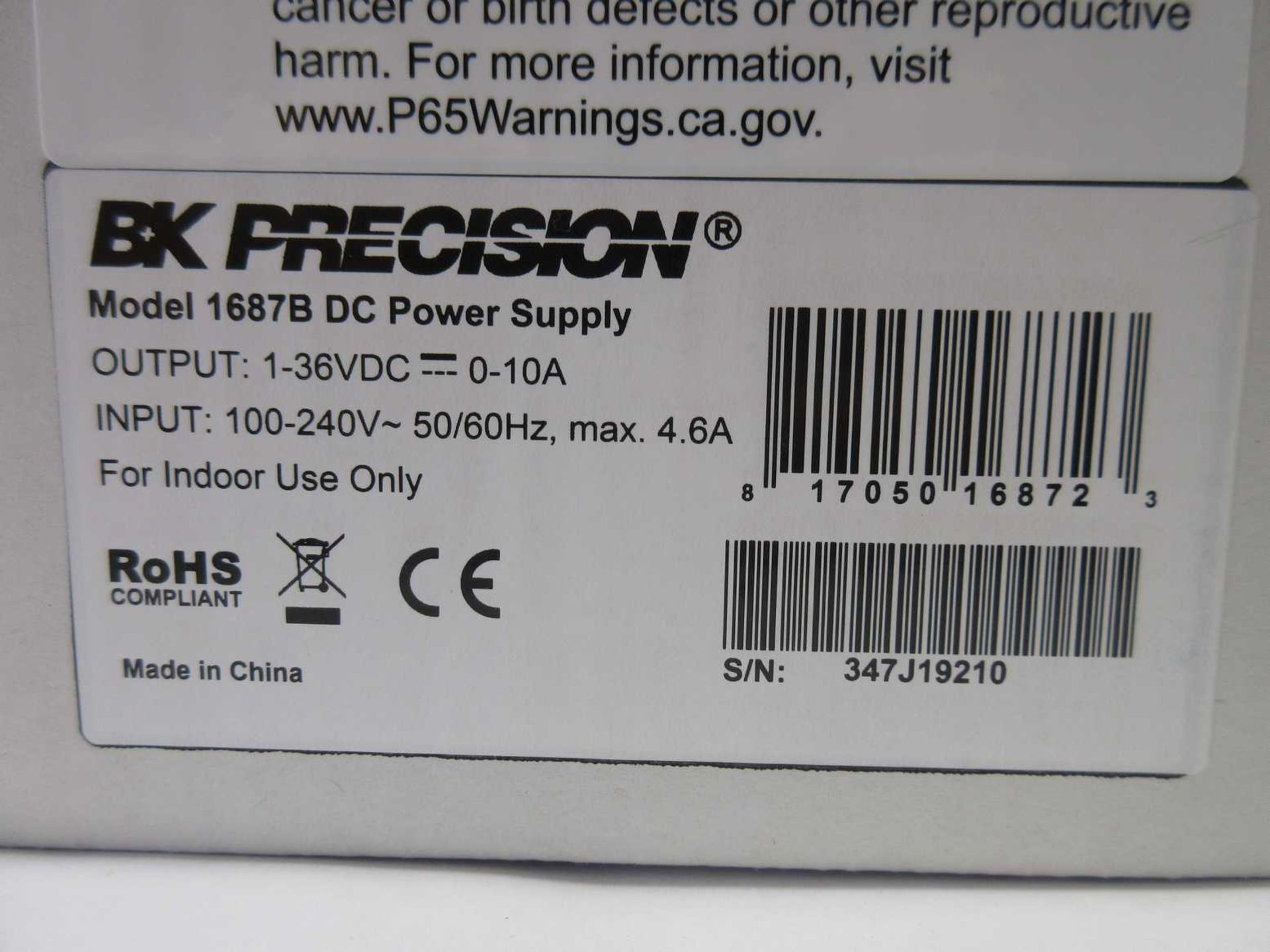 A boxed as new B&K Precision 1687B Switching Bench DC Power Supply (1-36V, 10A).