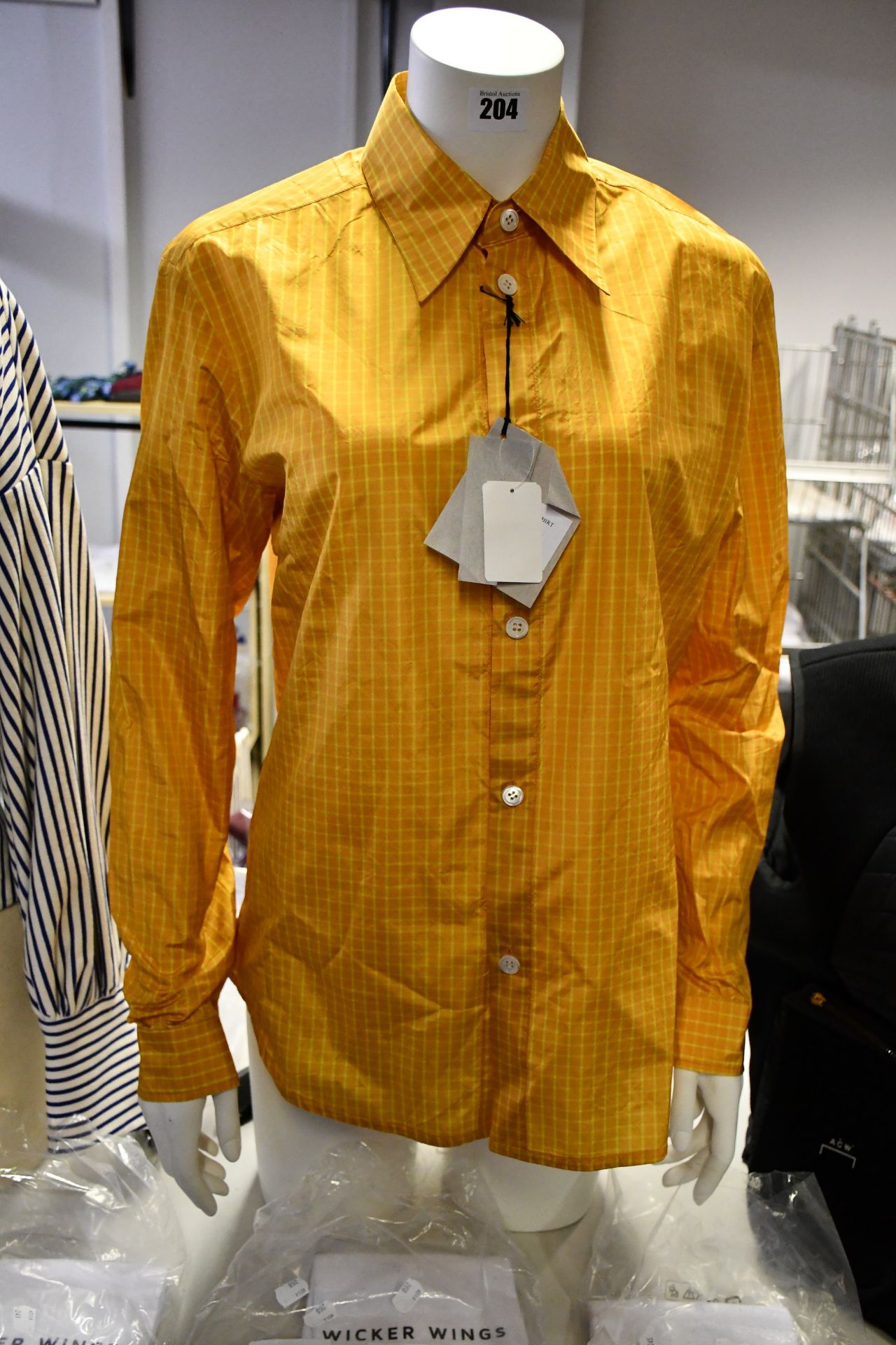 An as new Namachecko narrow classic silk shirt in yellow (S - RRP £240).
