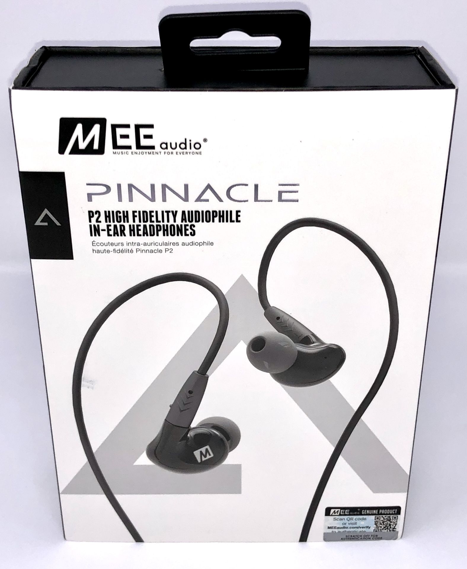 A boxed as new pair of MEE audio Pinnacle P2 High Fidelity Audiophile In-Ear Headphones in Black (