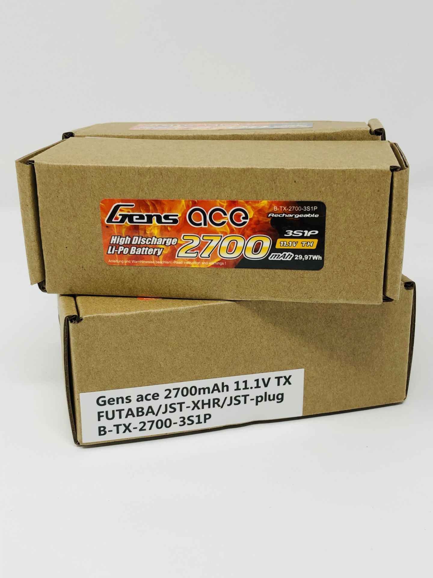 Four boxed as new Gens ace 2700mAh 11.1V 3S1P Lipo Battery Packs with with Futaba/JST-XHR/JST-SYP