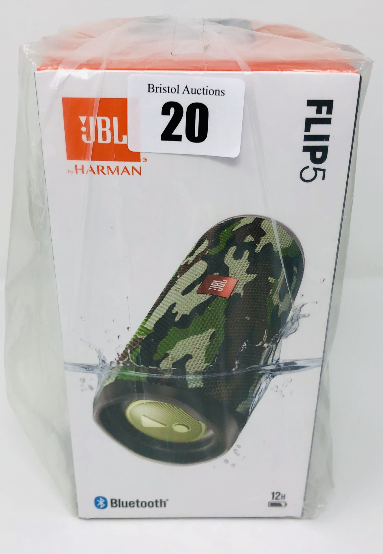 A boxed as new JBL Flip 5 Portable Bluetooth Speaker in Camouflage (Box sealed).