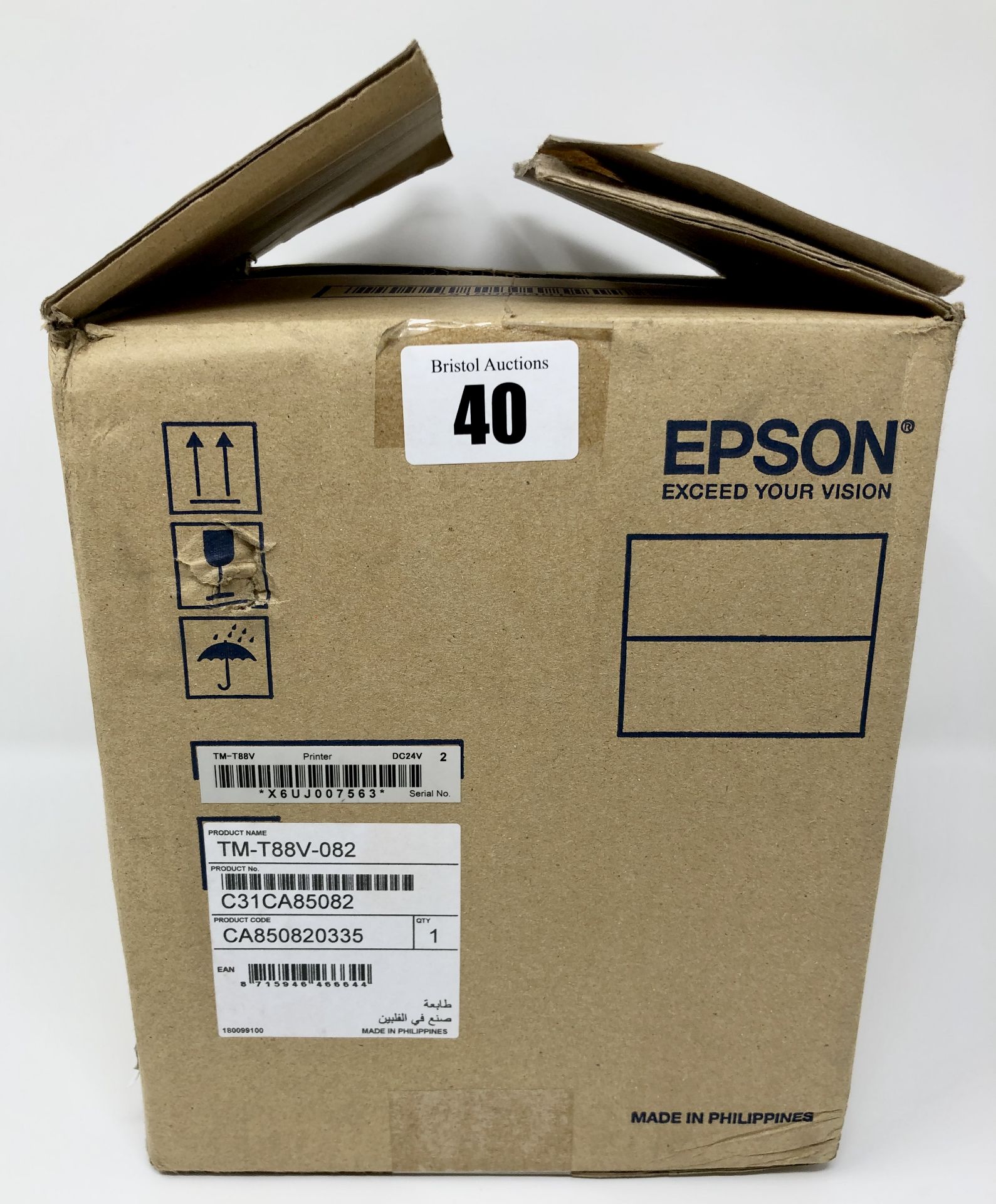 A boxed as new Epson TM-T88V Thermal Receipt Printer (Product Code: C31CA85082) (Box opened).