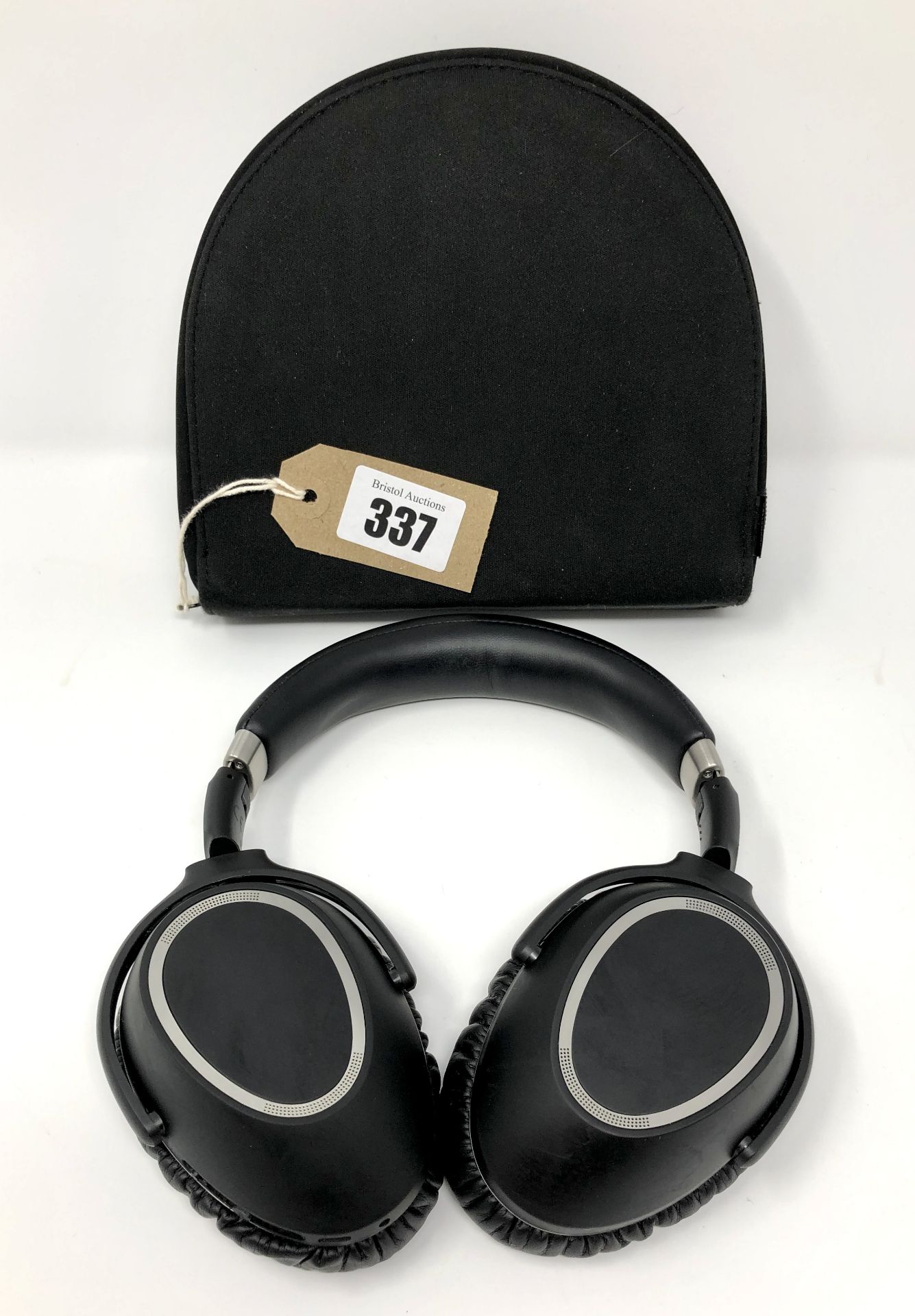A preowned pair of Sennheiser PXC 550 Wireless On-Ear Headphones in black with case.
