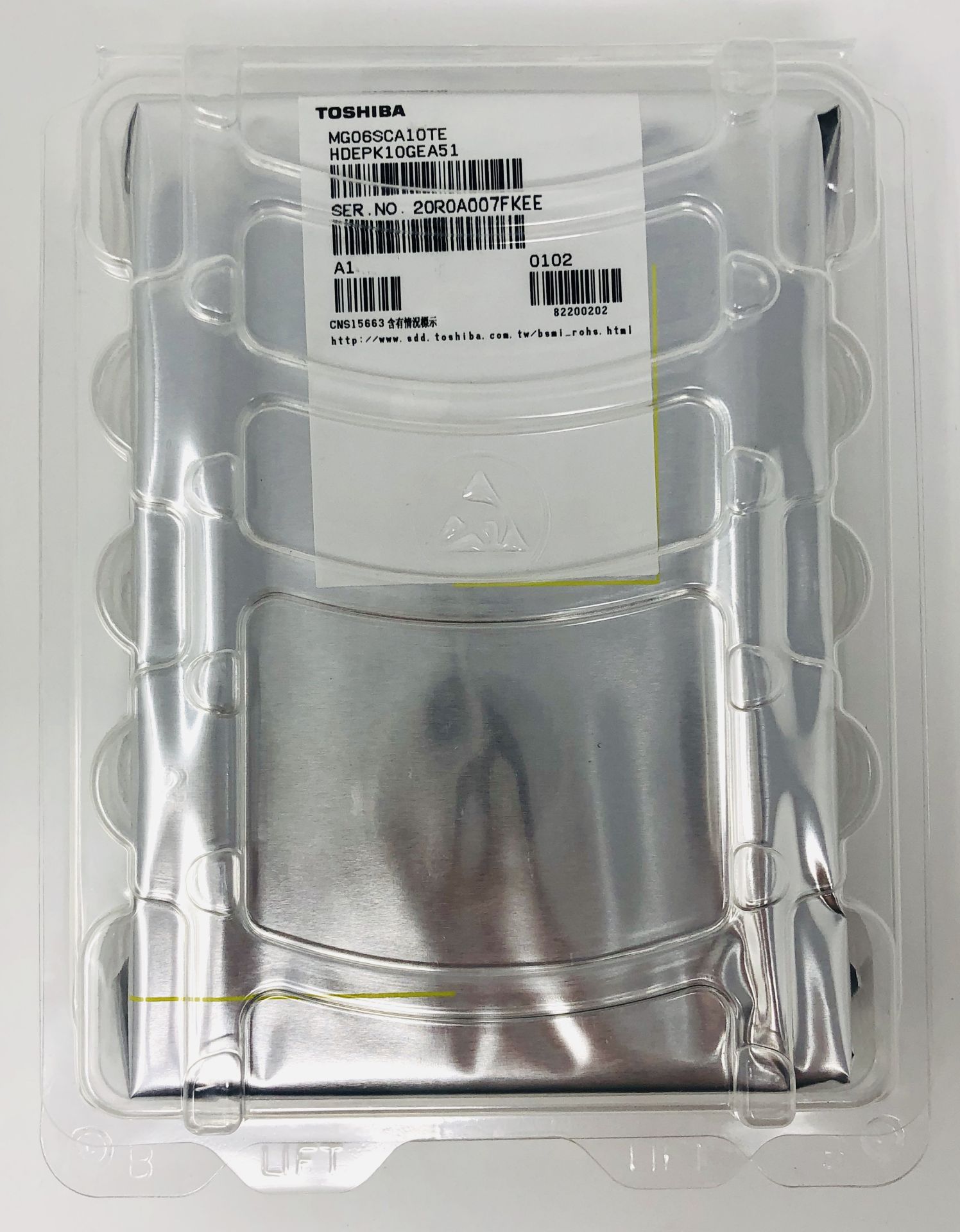 An as new Toshiba Enterprise MG06SCA10TE HDEPK10GEA51 10TB Hard Disk Drive (Packaging sealed).