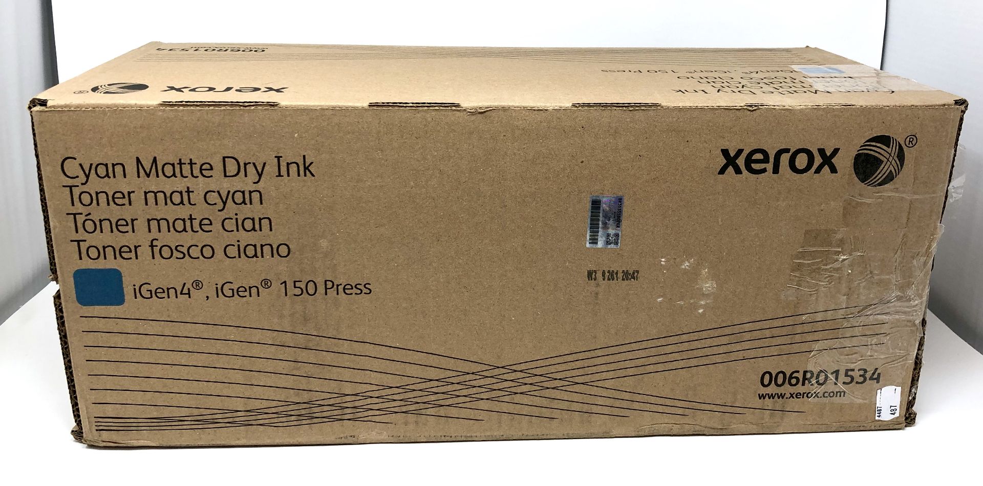A boxed as new Xerox iGen 150 / iGen4 Cyan Matte Dry Ink Cartridge (006R01534) (Box opened).