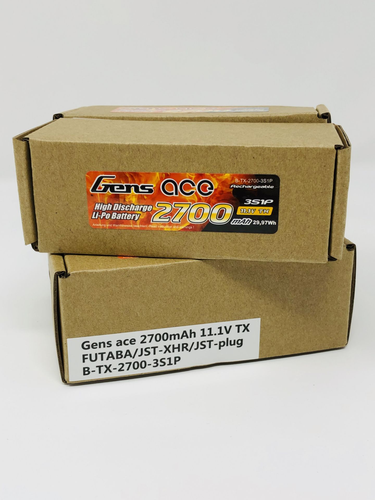 Four boxed as new Gens ace 2700mAh 11.1V 3S1P Lipo Battery Packs with with Futaba/JST-XHR/JST-SYP