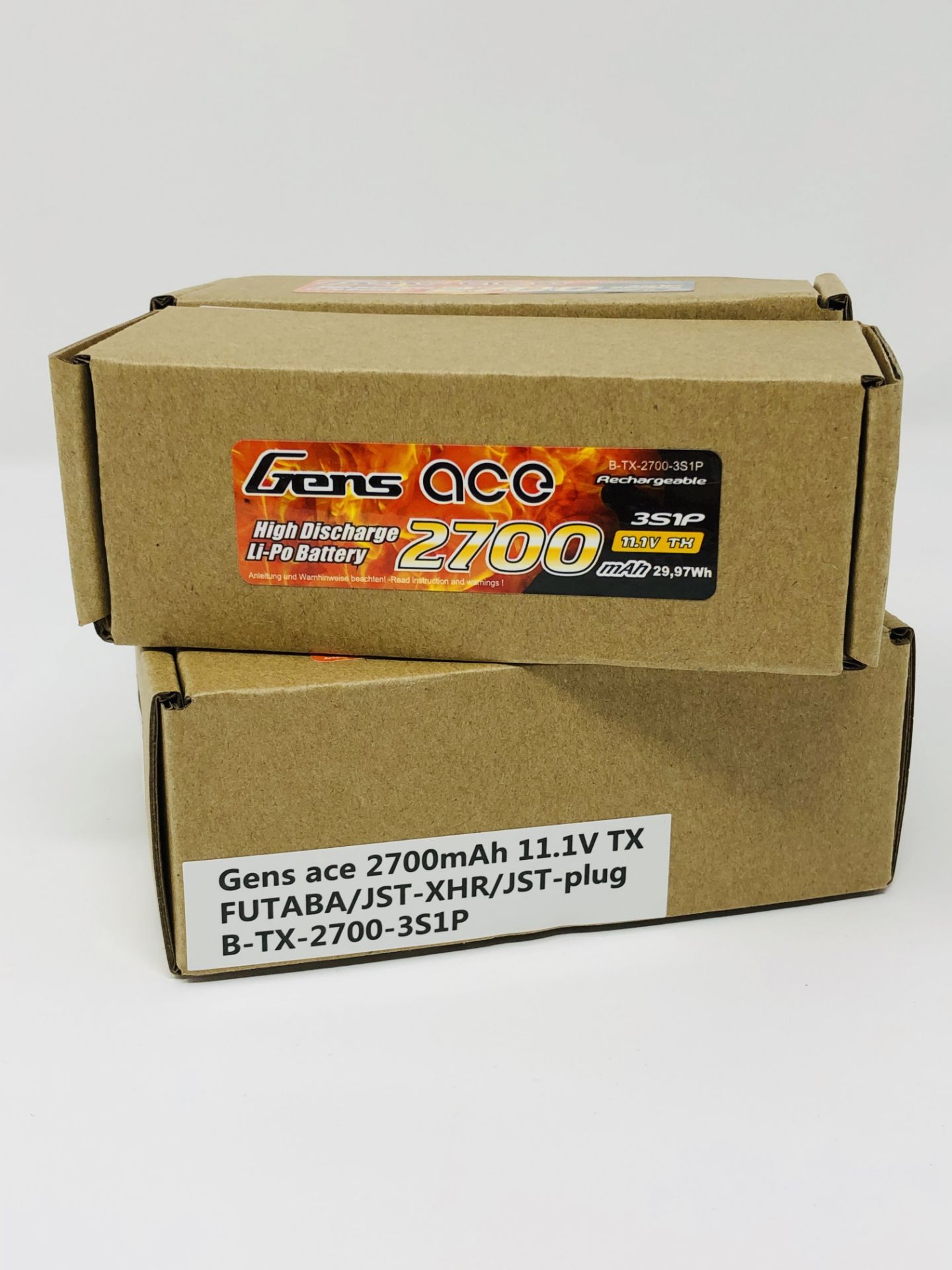 Four boxed as new Gens ace 2700mAh 11.1V 3S1P Lipo Battery Packs with with Futaba/JST-XHR/JST-SYP