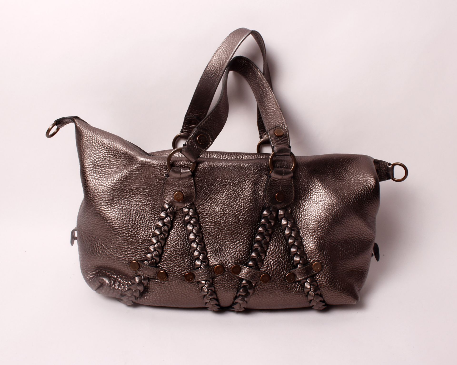 A pre-owned leather Mulberry bag with plated and stud decoration metallic/gun metal colour (