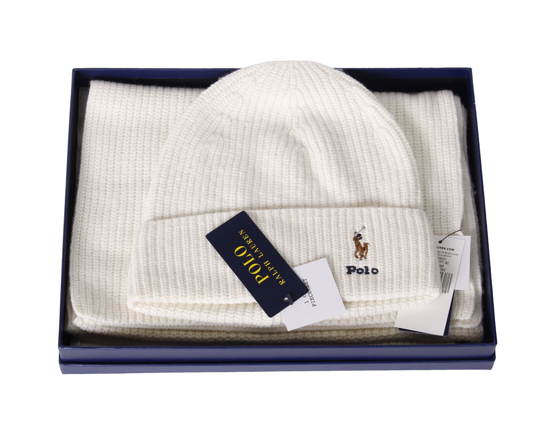 One boxed as new Polo Ralph Lauren Hat & Scarf set in white (One size). - Image 3 of 3