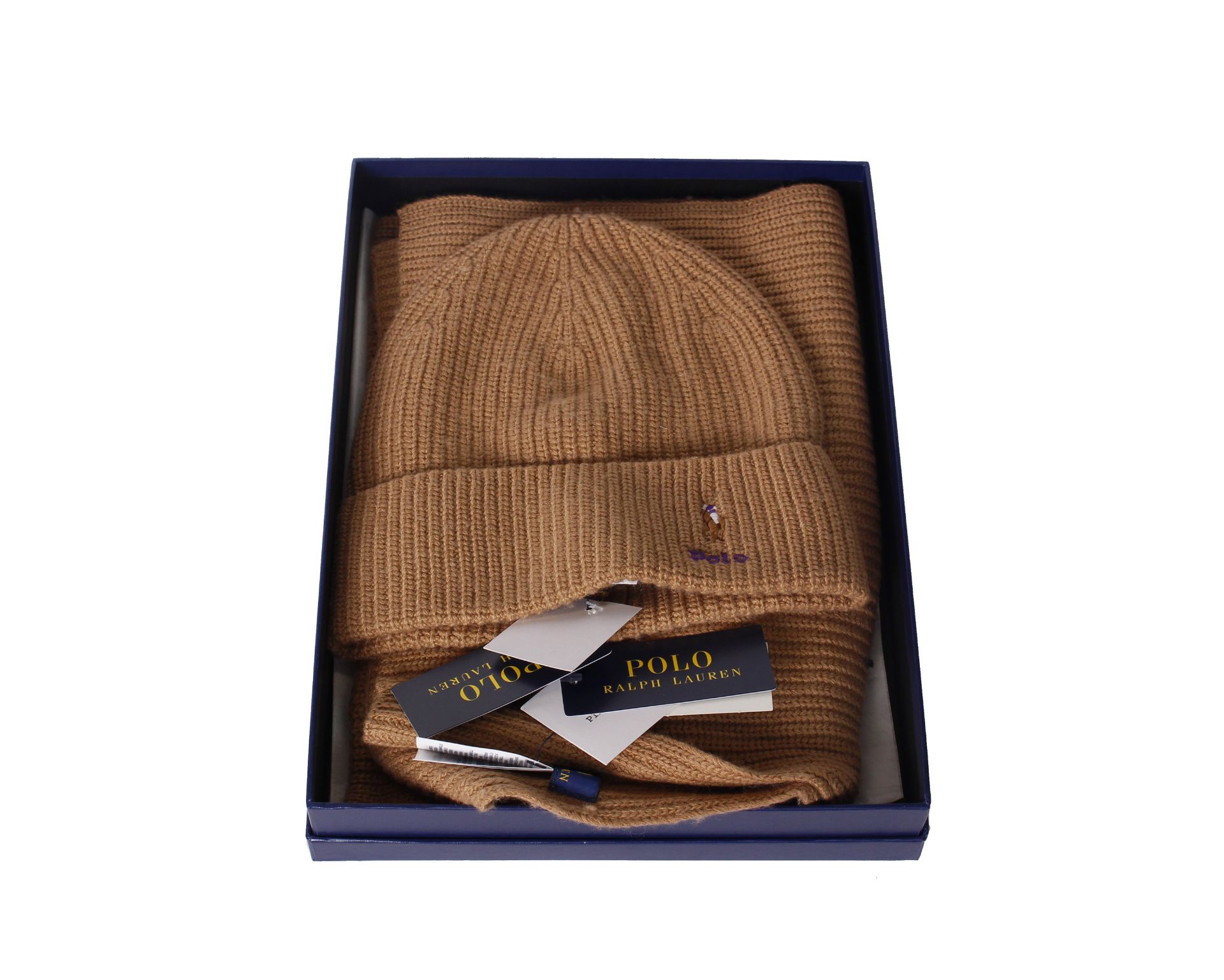 One boxed as new Polo Ralph Lauren Hat & Scarf set in brown (One size). - Image 3 of 3