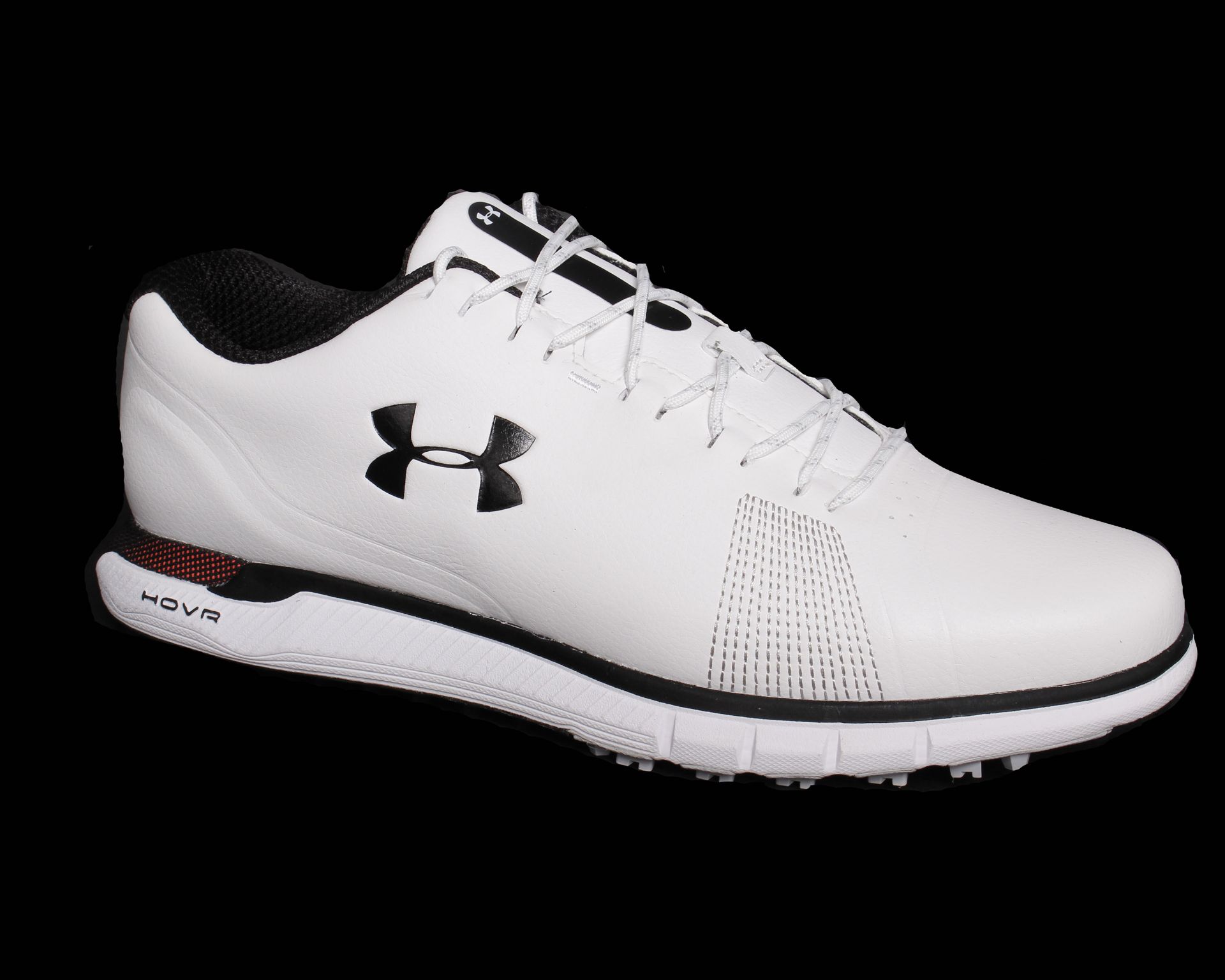 Two pairs of boxed as new Under Armour HOVR Fade SL E spike-less golf shoes in white (UK 8, 8.5).