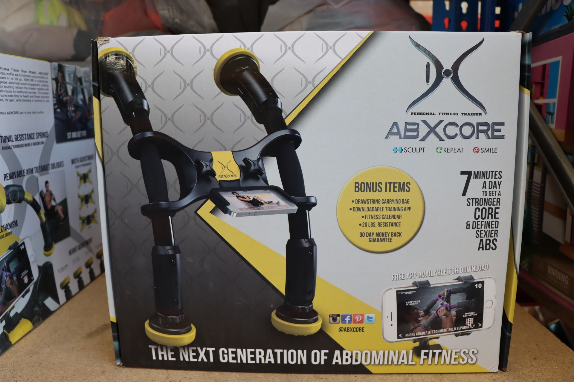 One boxed as new ABXCORE personal fitness trainer (Ab machine with virtual trainer).