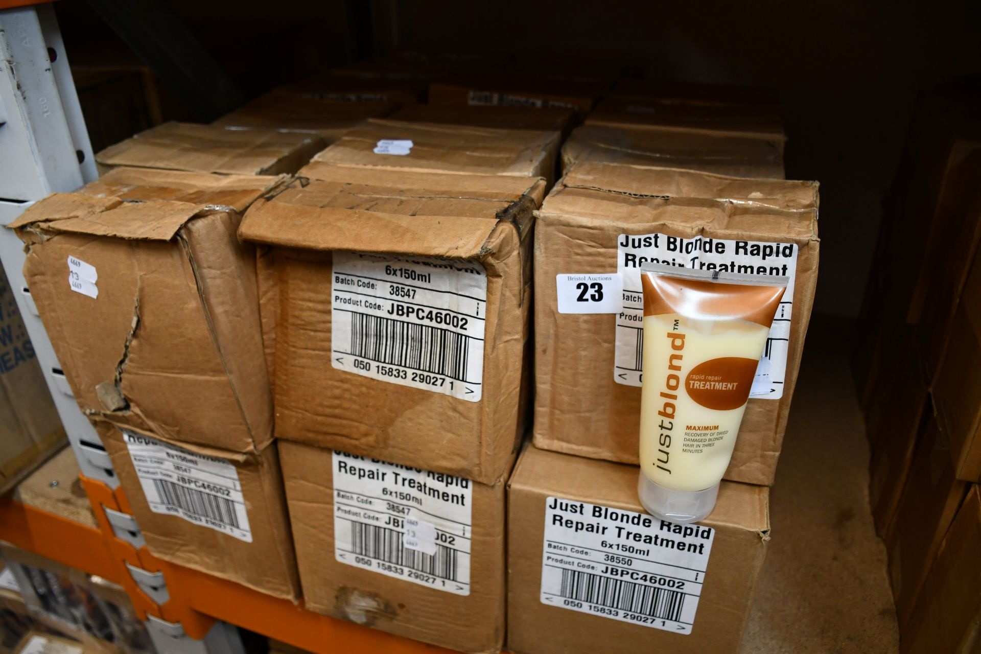 Thirty two boxes of Just Blonde rapid repair treatment (150ml) (Six in a box).