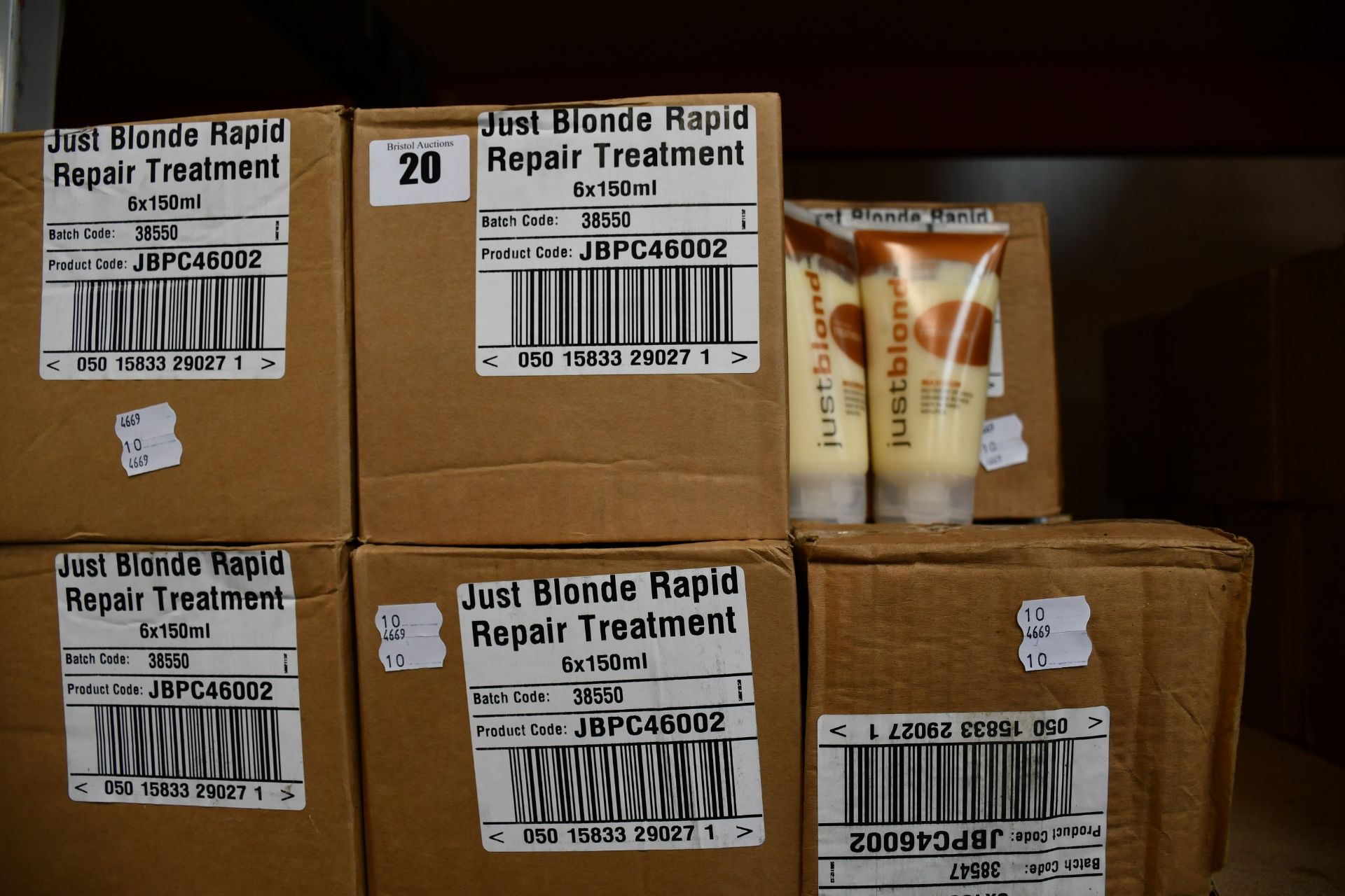 Thirty two boxes of Just Blonde rapid repair treatment (150ml) (Six in a box).