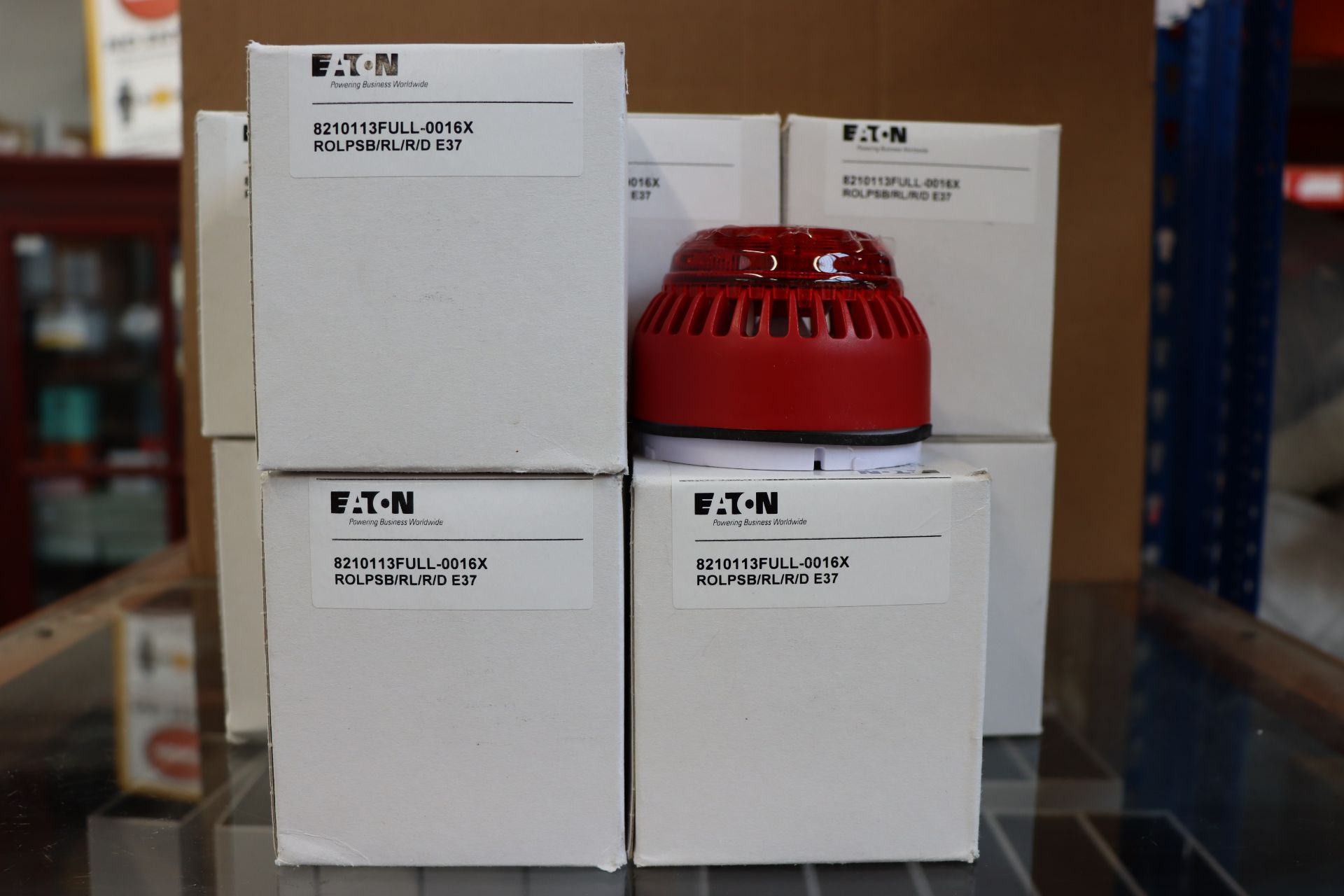 Ten boxed as new Eaton - Fulleon - ROLP, red body and red LED beacon/sounders (8210113FULL-0016X).