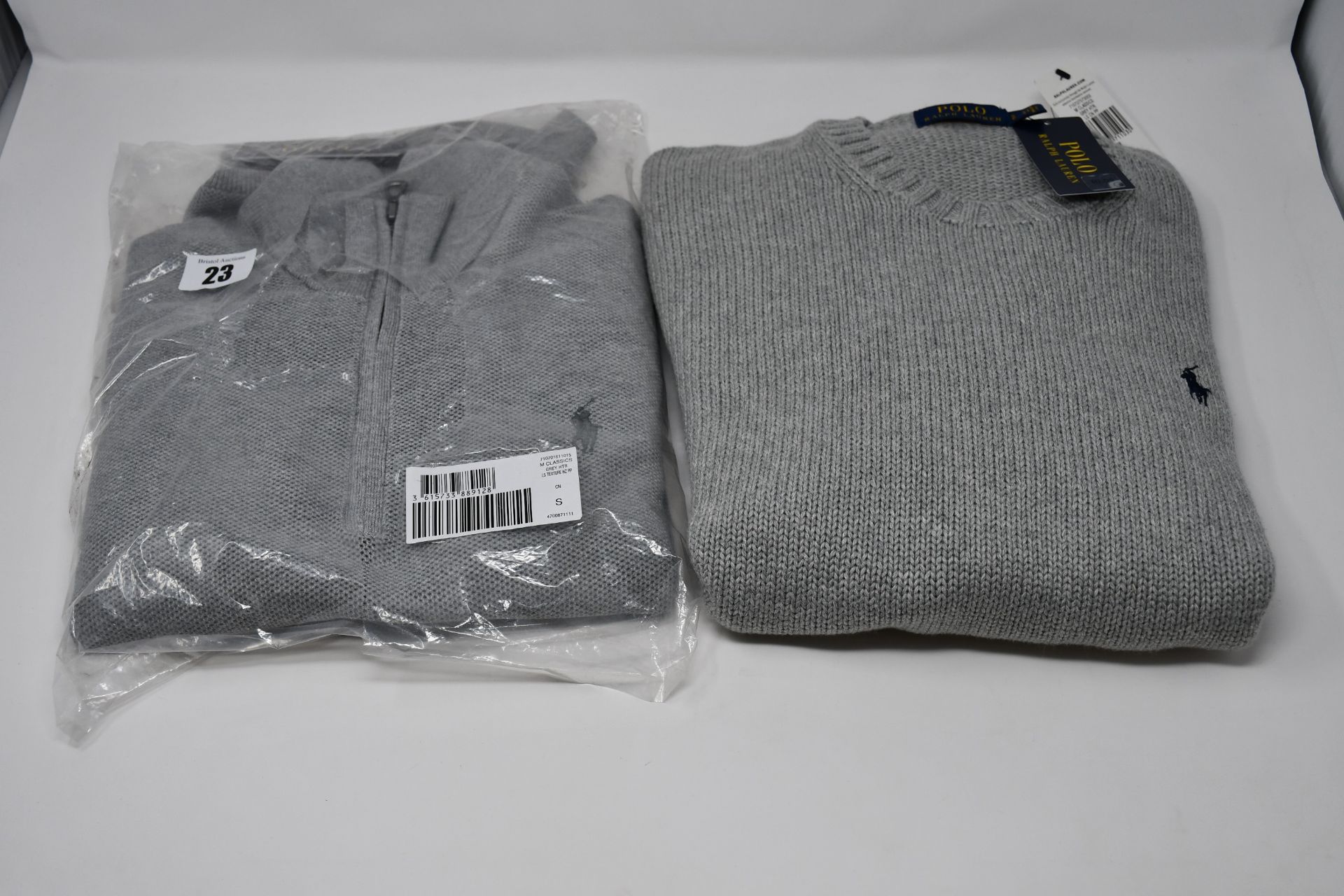 An as new Ralph Lauren men's classics grey jumper (S) and an as new Ralph Lauren men's classic 1/4