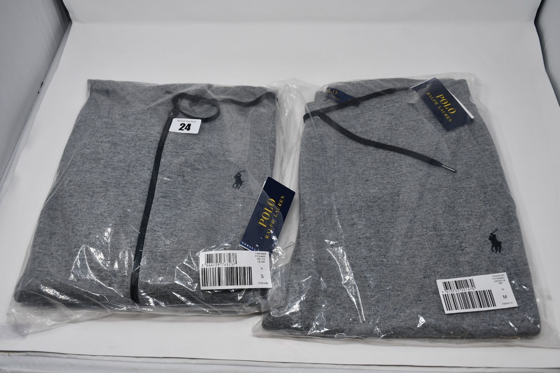 An as new Ralph Lauren men's summer 1 Grey full zip tracksuit hoodie top (S) and a pair of as new