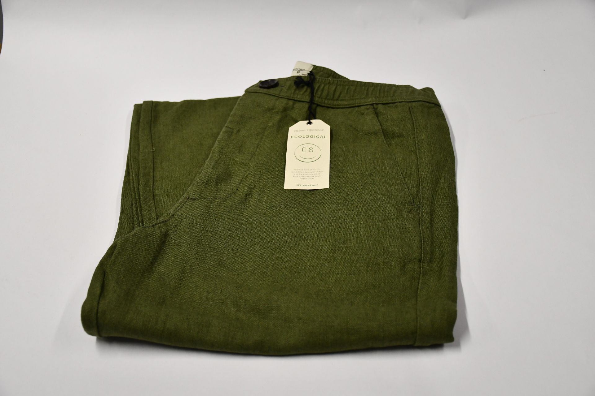 Two pairs of as new Oliver Spencer Ecological Evering drawstring trousers (1 x S, 1 x L).