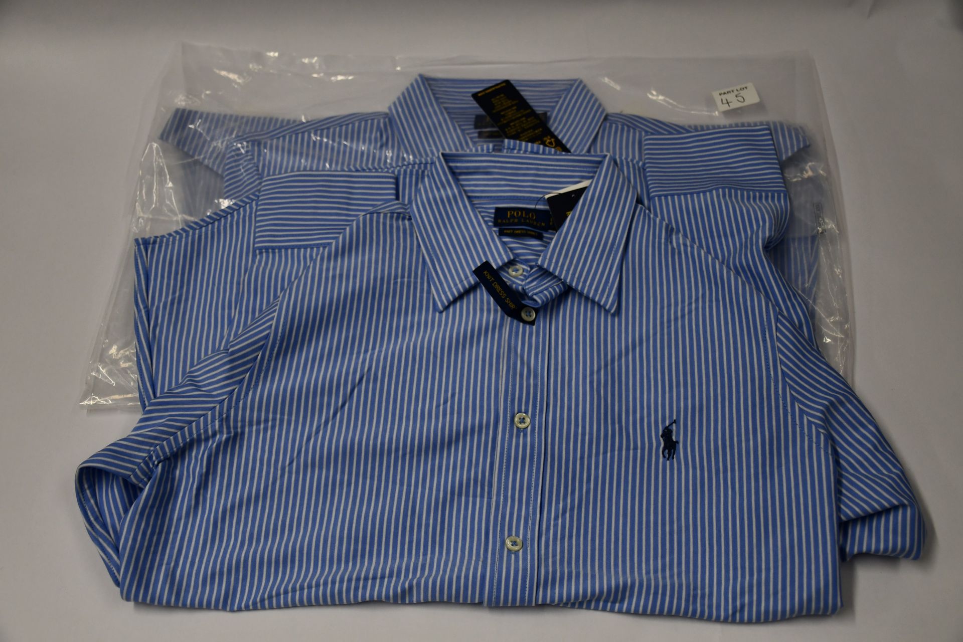 Two as new Ralph Lauren Polo Alexa stripe knit dress shirts (2 x L).