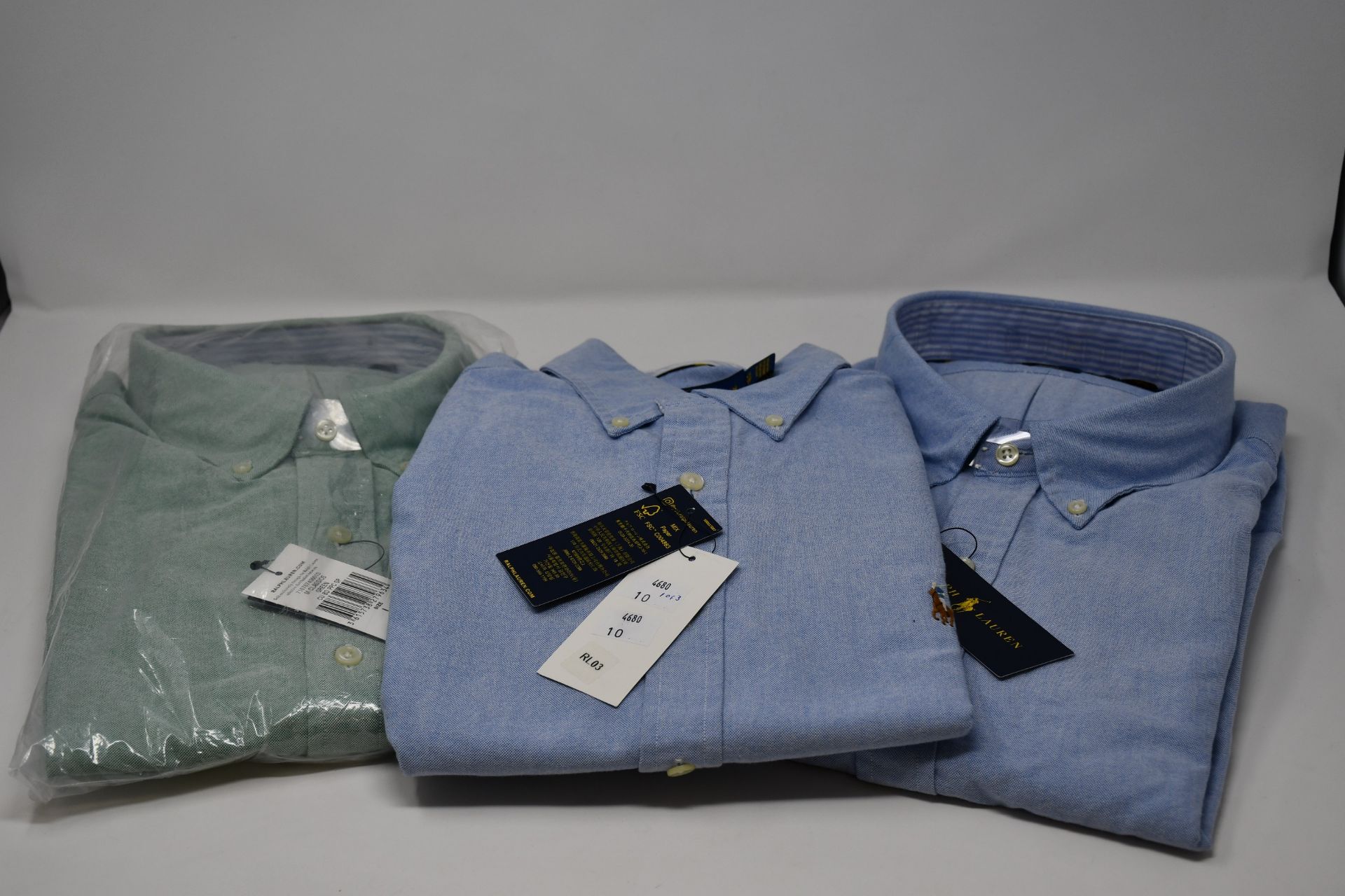 An as new Ralph Lauren men's classics custom fit Green shirt (L) and two as new Ralph Lauren men's