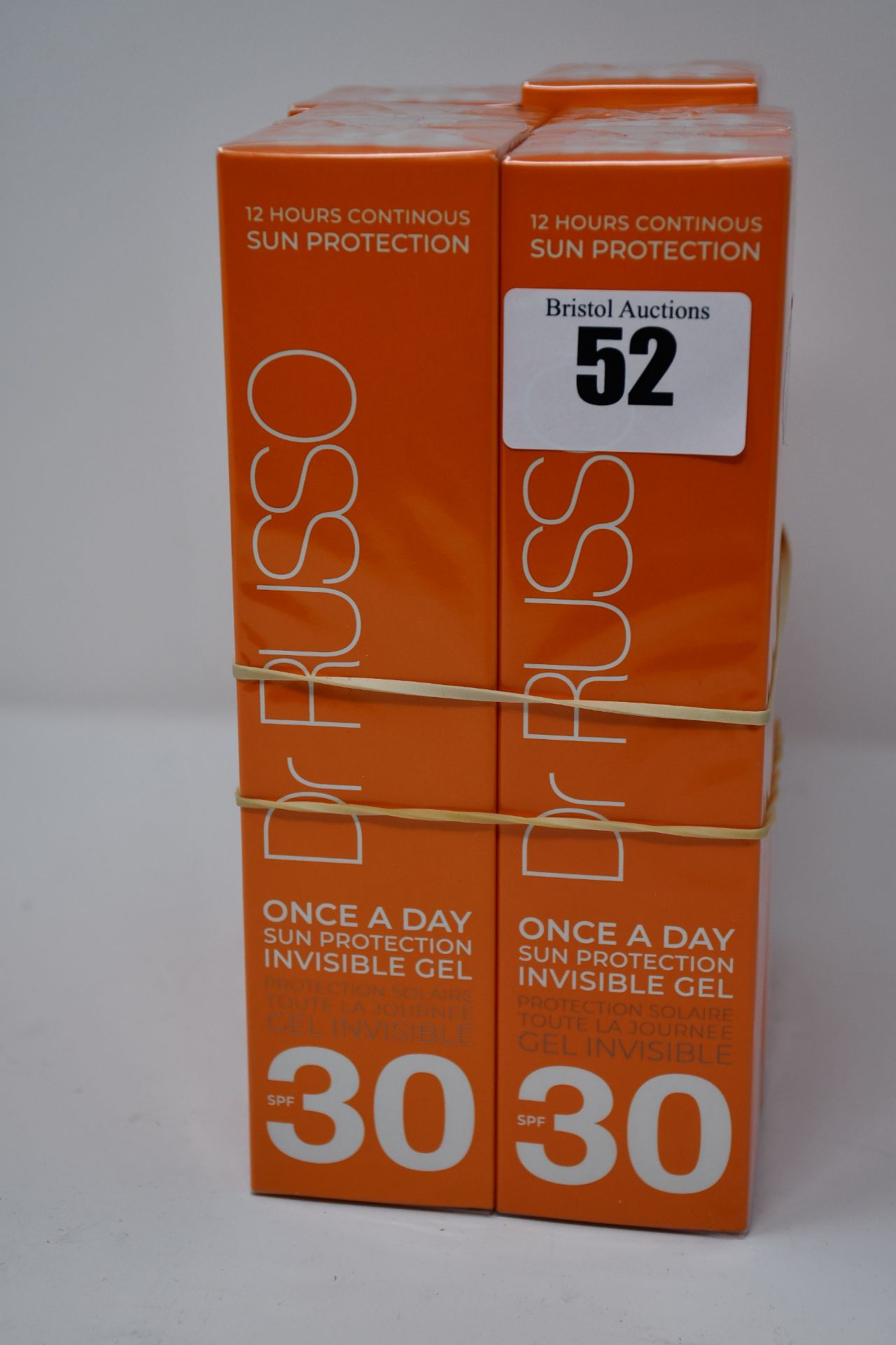 Six as new Dr Russo Once A Day sun protection invisible face gels SPF 30 (100ml).