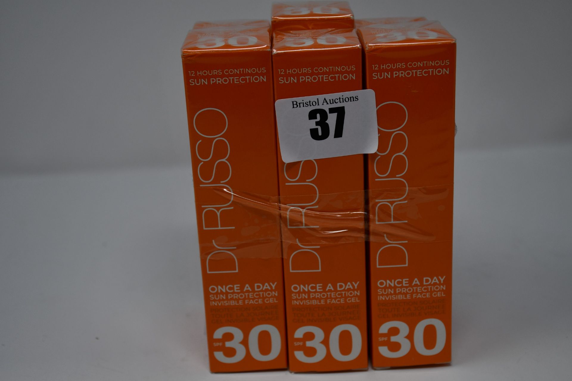 Six as new Dr Russo Once A Day sun protection invisible face gels SPF (30ml).